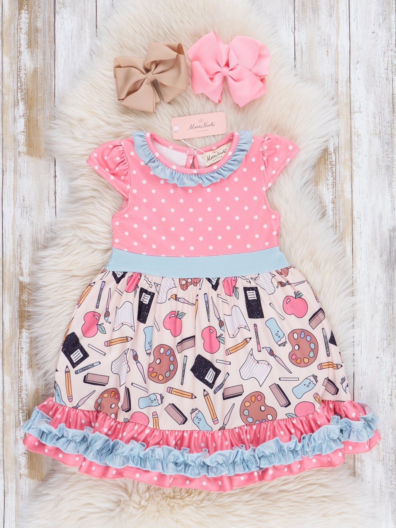 Pink Dots Art Class Ruffle Dress - Marie Nicole Clothing