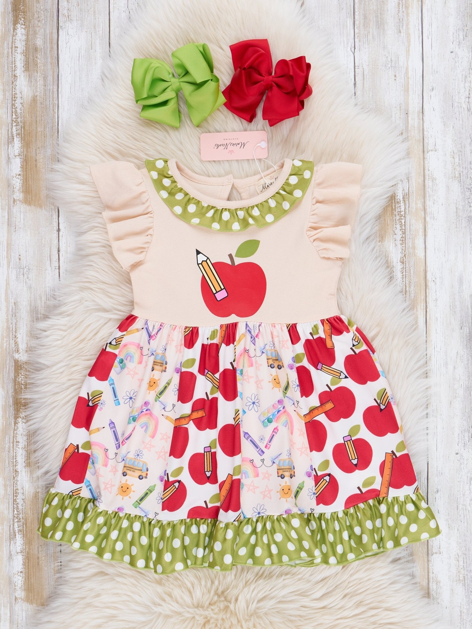 Green Dots & Apples Ruffle Dress - Marie Nicole Clothing