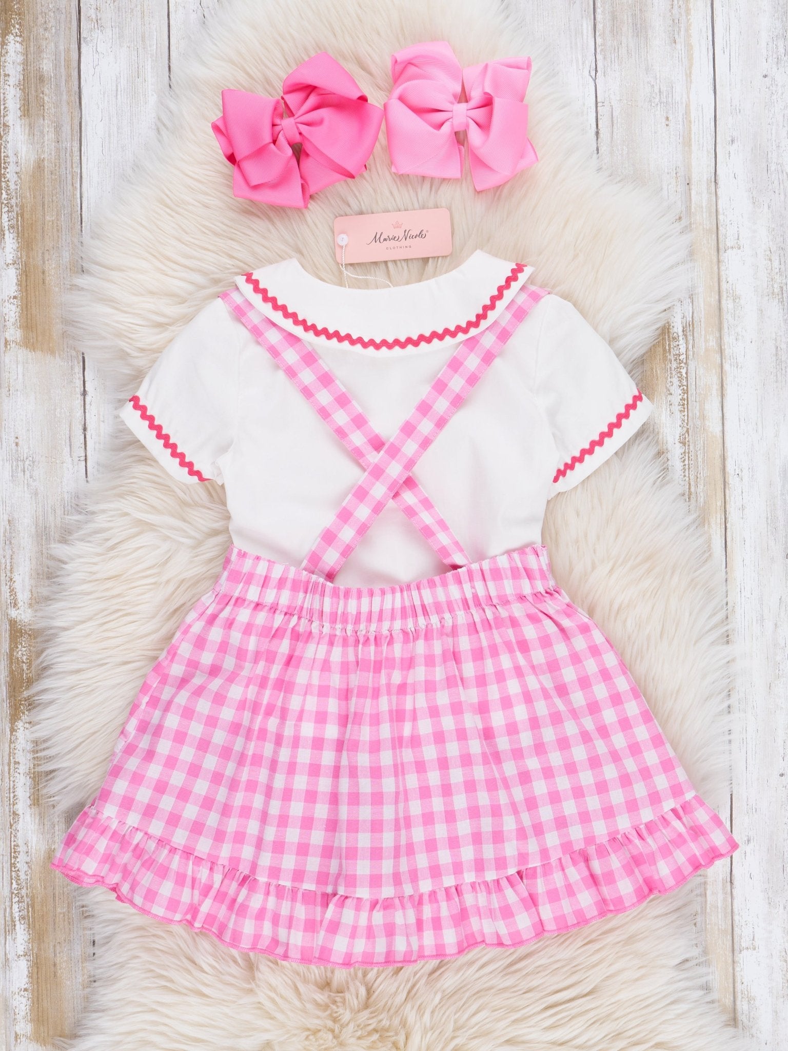 Pink Gingham Pencil Princess Skirtall Set - Marie Nicole Clothing