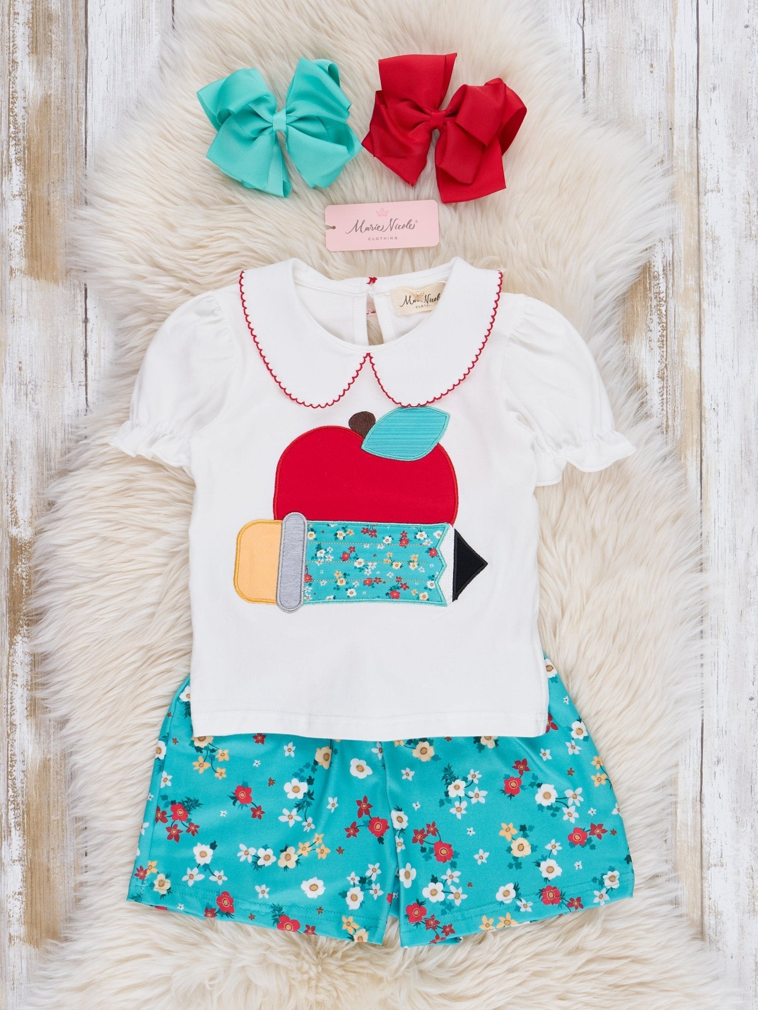 Teal Floral School Time Ruffle Outfit - Marie Nicole Clothing