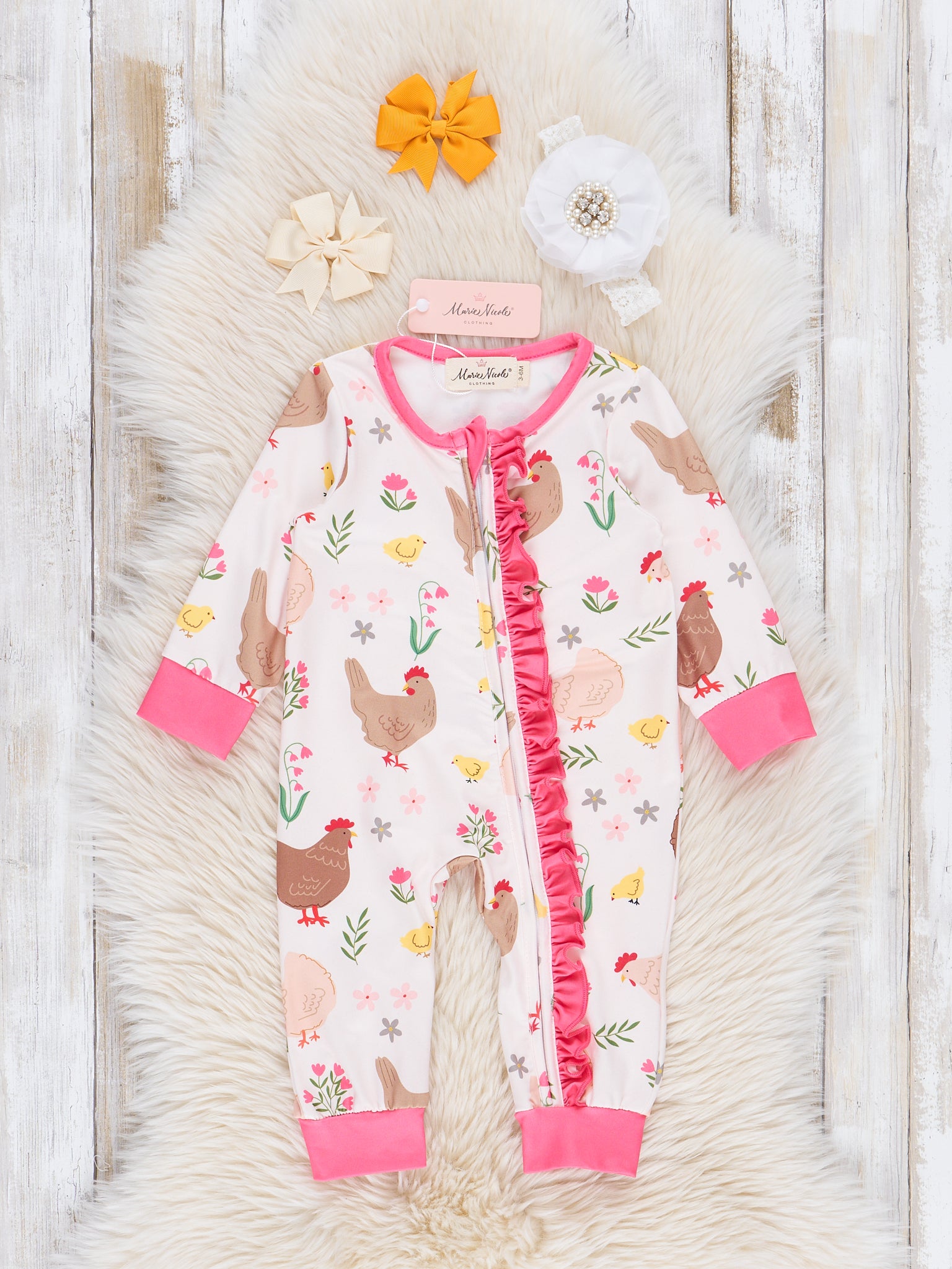 Pink Chickadee Ruffle Sleeper Pajamas - Marie Nicole Clothing