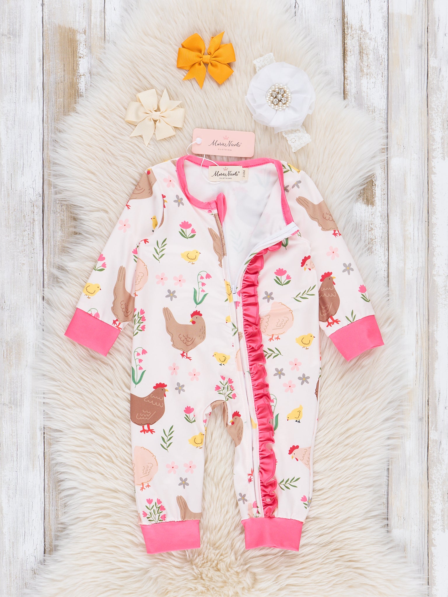 Pink Chickadee Ruffle Sleeper Pajamas - Marie Nicole Clothing