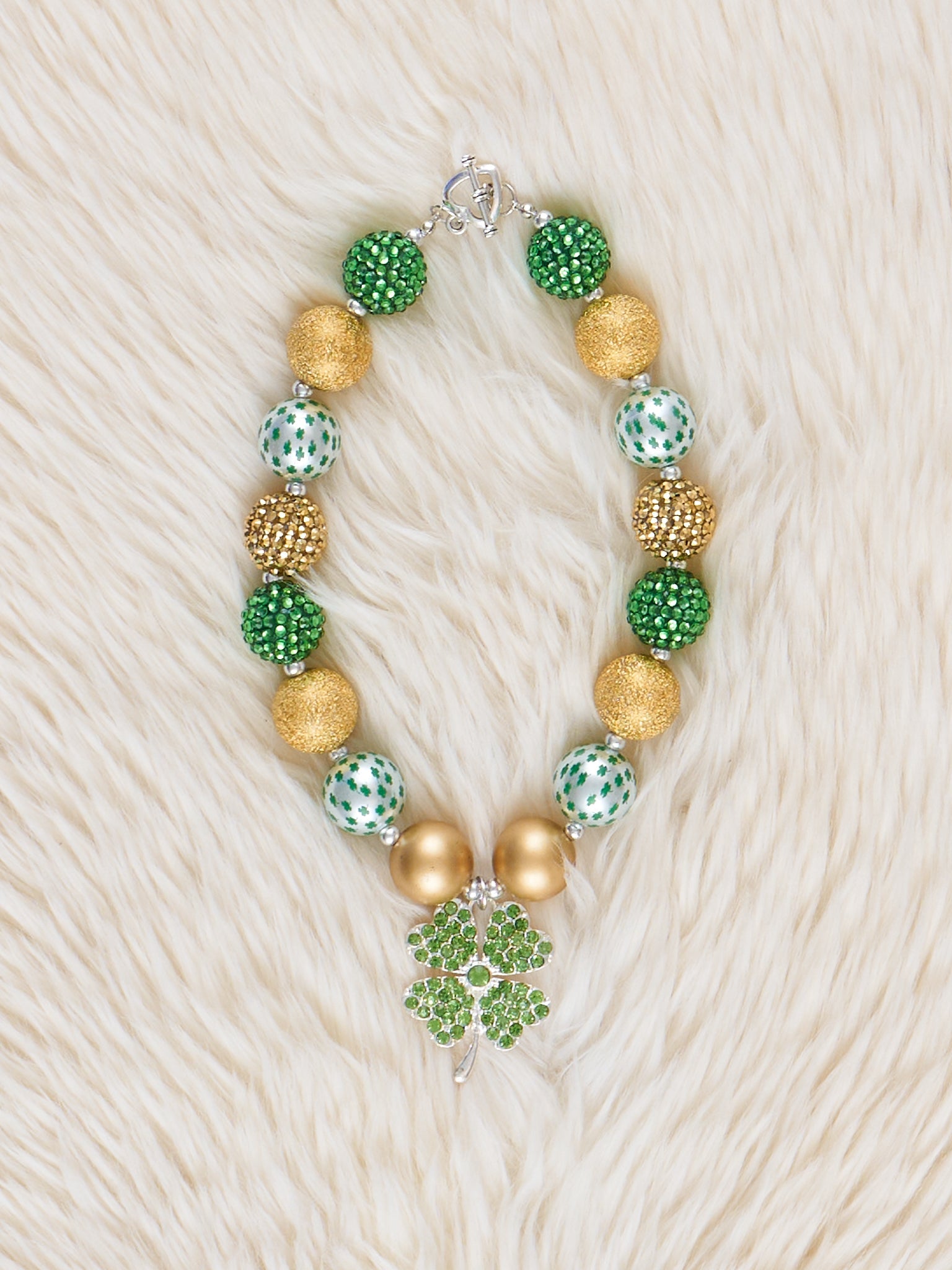 Lucky Shamrock Charm Bubblegum Necklace - Marie Nicole Clothing