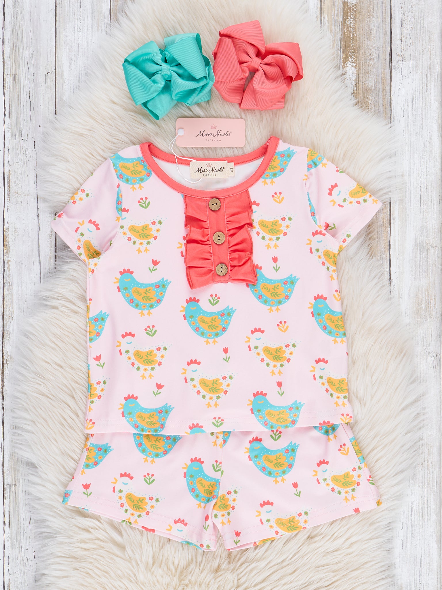 Pink & Coral Chicken Pajamas - Marie Nicole Clothing