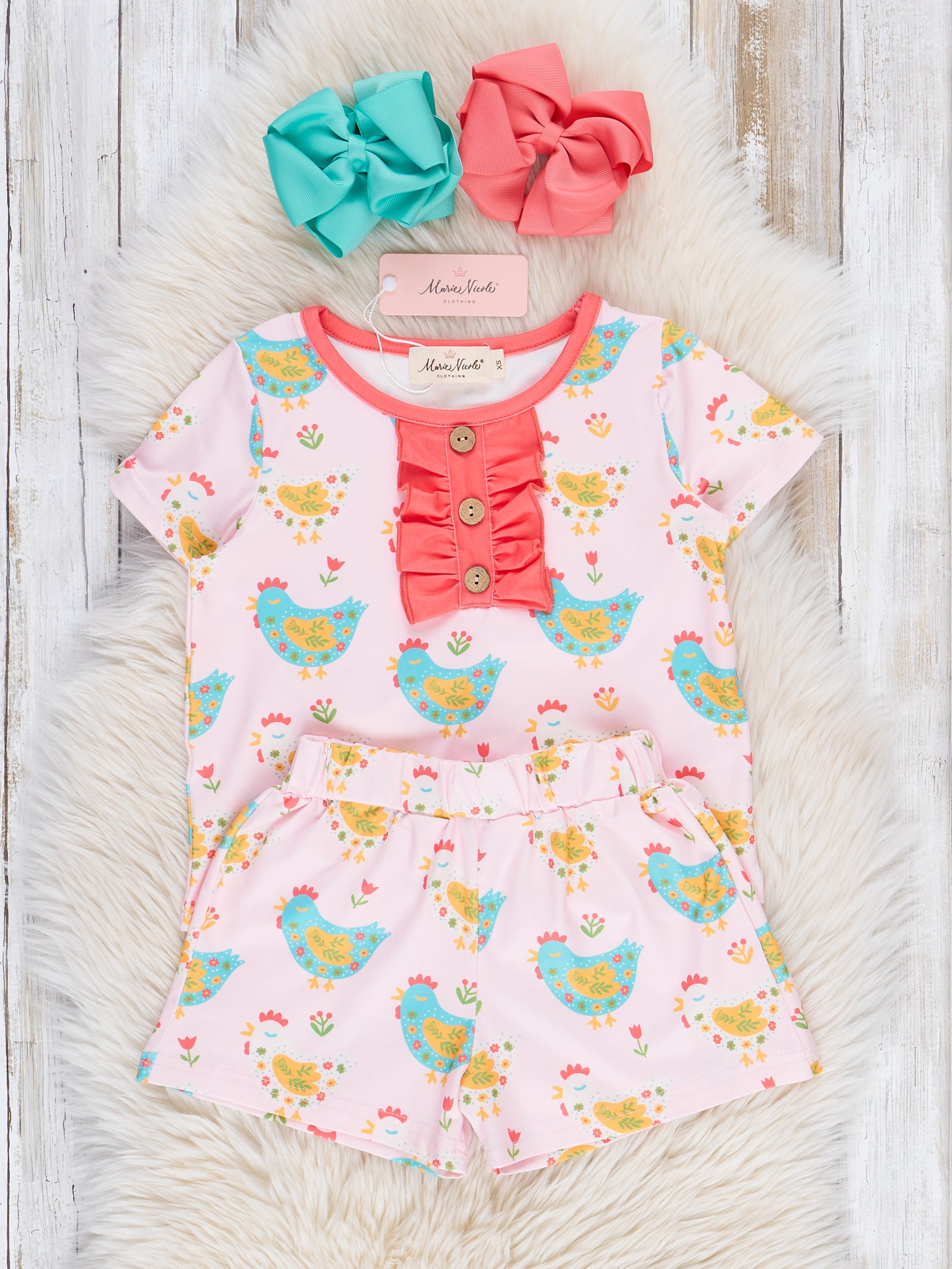 Pink & Coral Chicken Pajamas - Marie Nicole Clothing