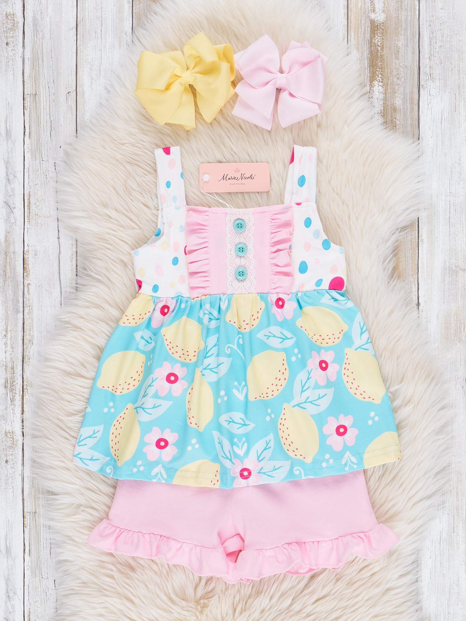 Teal Lemon Drops Ruffle Outfit - Marie Nicole Clothing