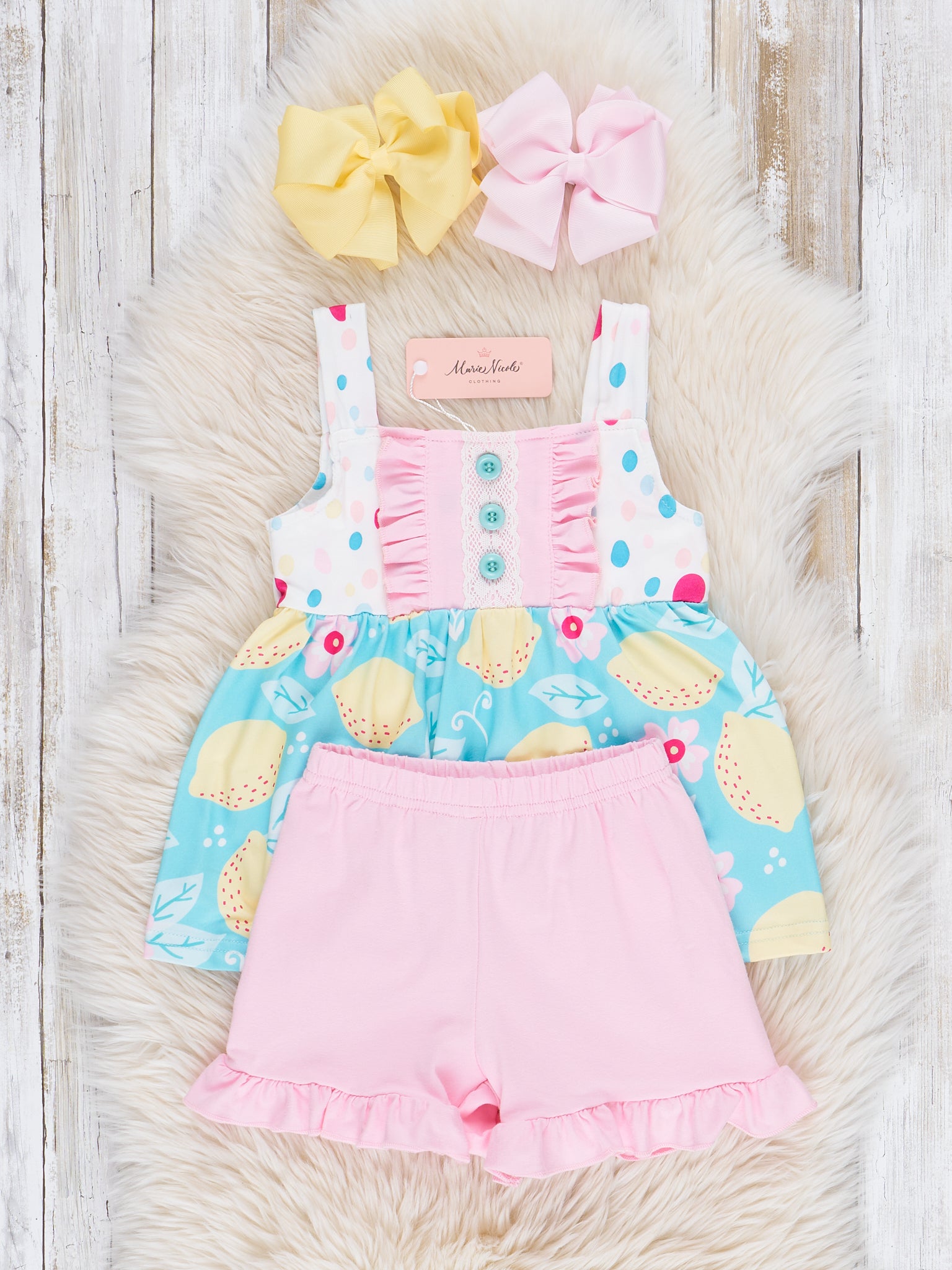 Teal Lemon Drops Ruffle Outfit - Marie Nicole Clothing