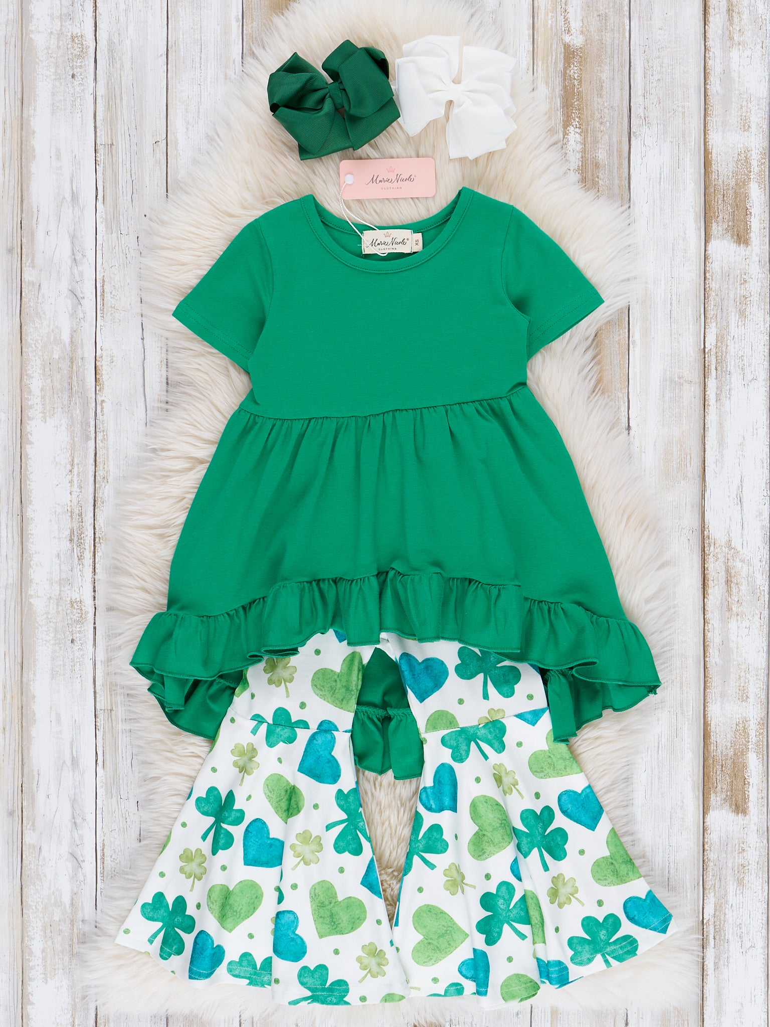 Green Hearts & Clovers Ruffle Outfit - Marie Nicole Clothing