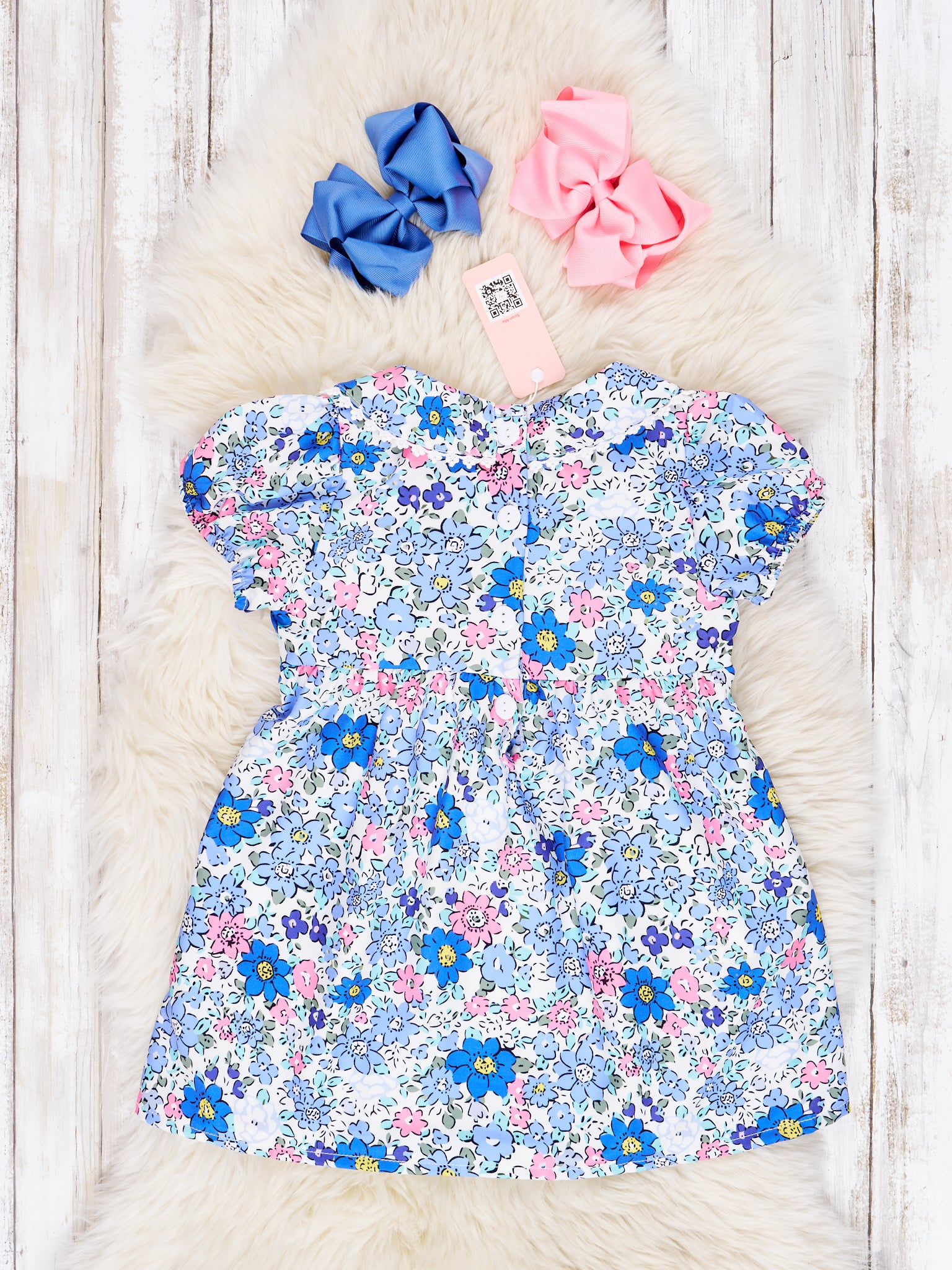Smocked Navy Floral Vintage Dress - Marie Nicole Clothing