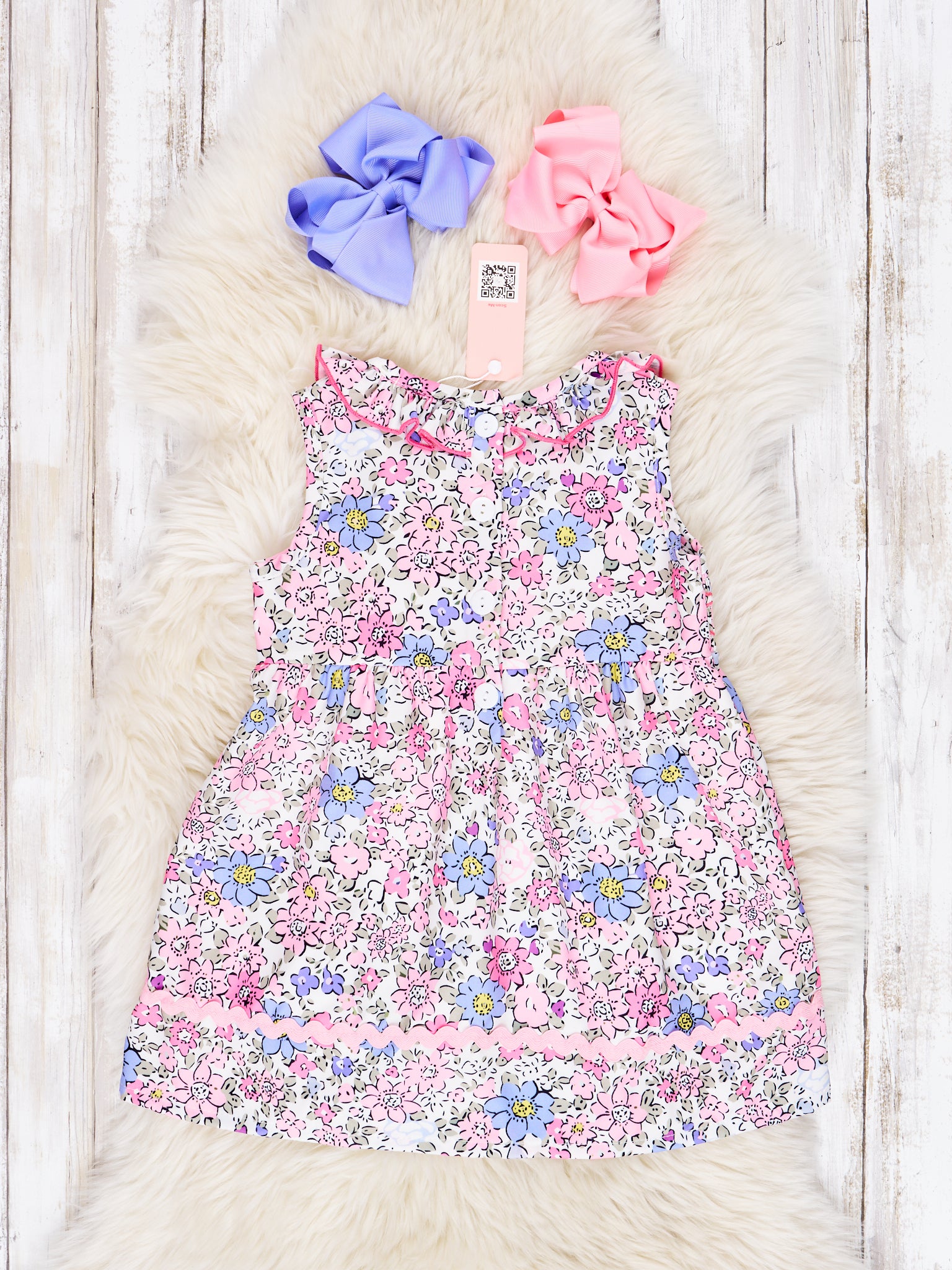 Smocked Pink Floral Ruffle Tank Dress - Marie Nicole Clothing