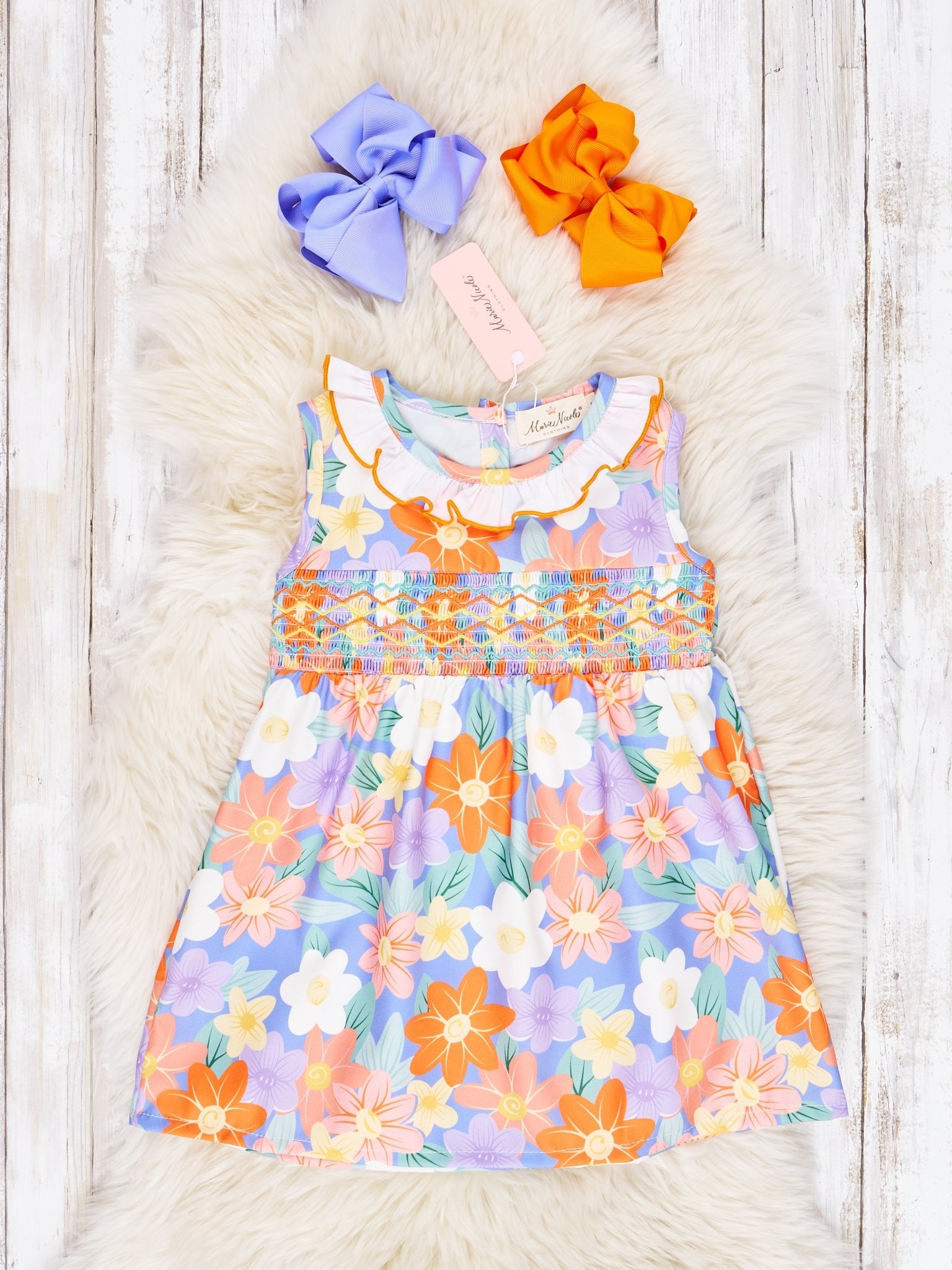 Smocked Bright Floral Ruffle Tank Dress - Marie Nicole Clothing