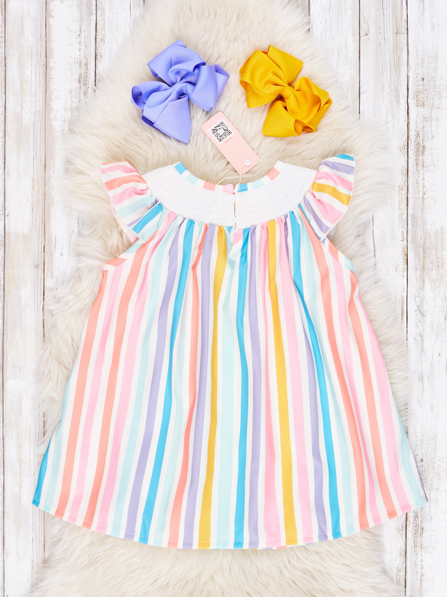 Smocked Striped Citrus Ruffle Dress - Marie Nicole Clothing