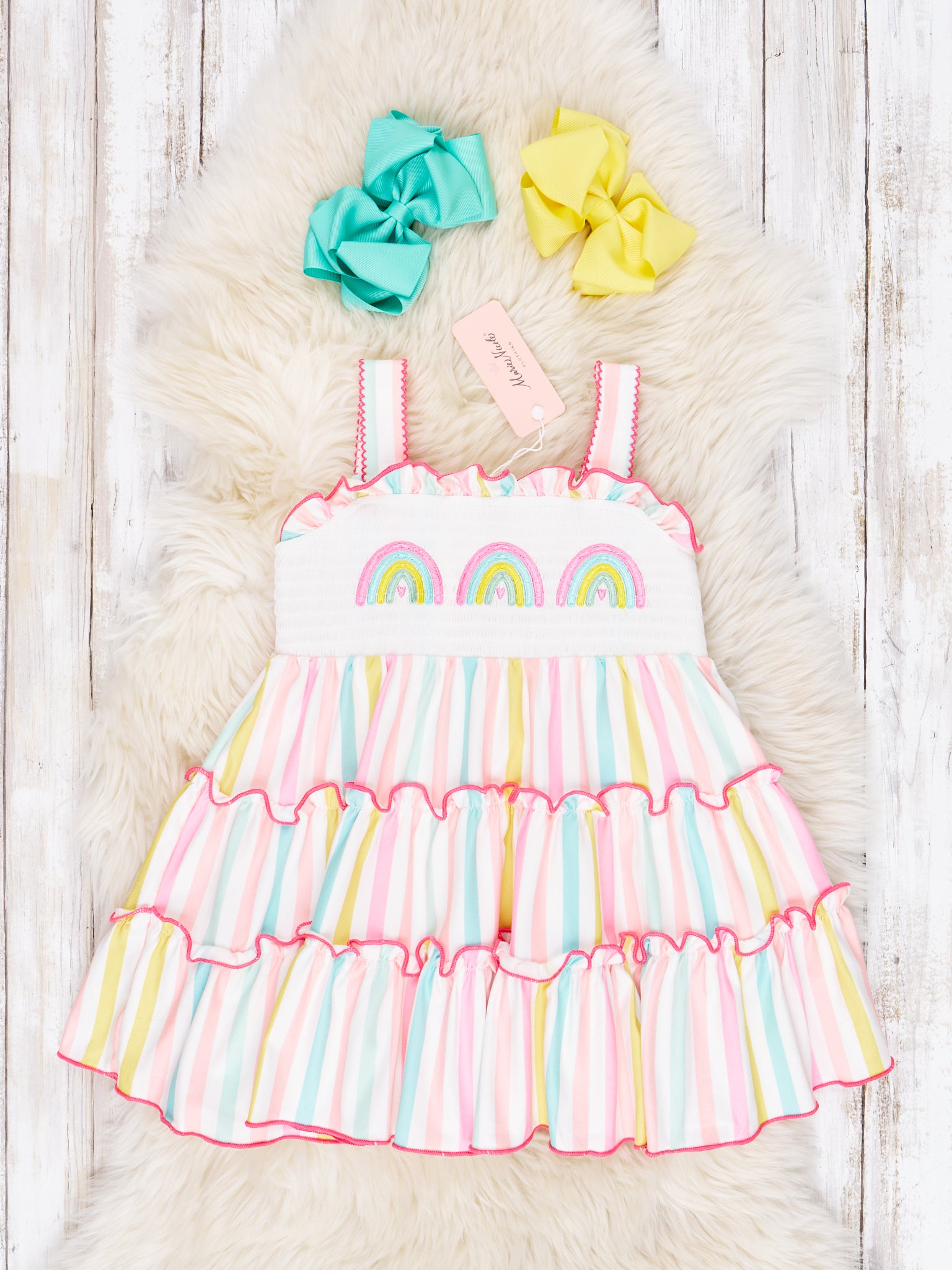 Smocked Striped Rainbow Tank Dress - Marie Nicole Clothing