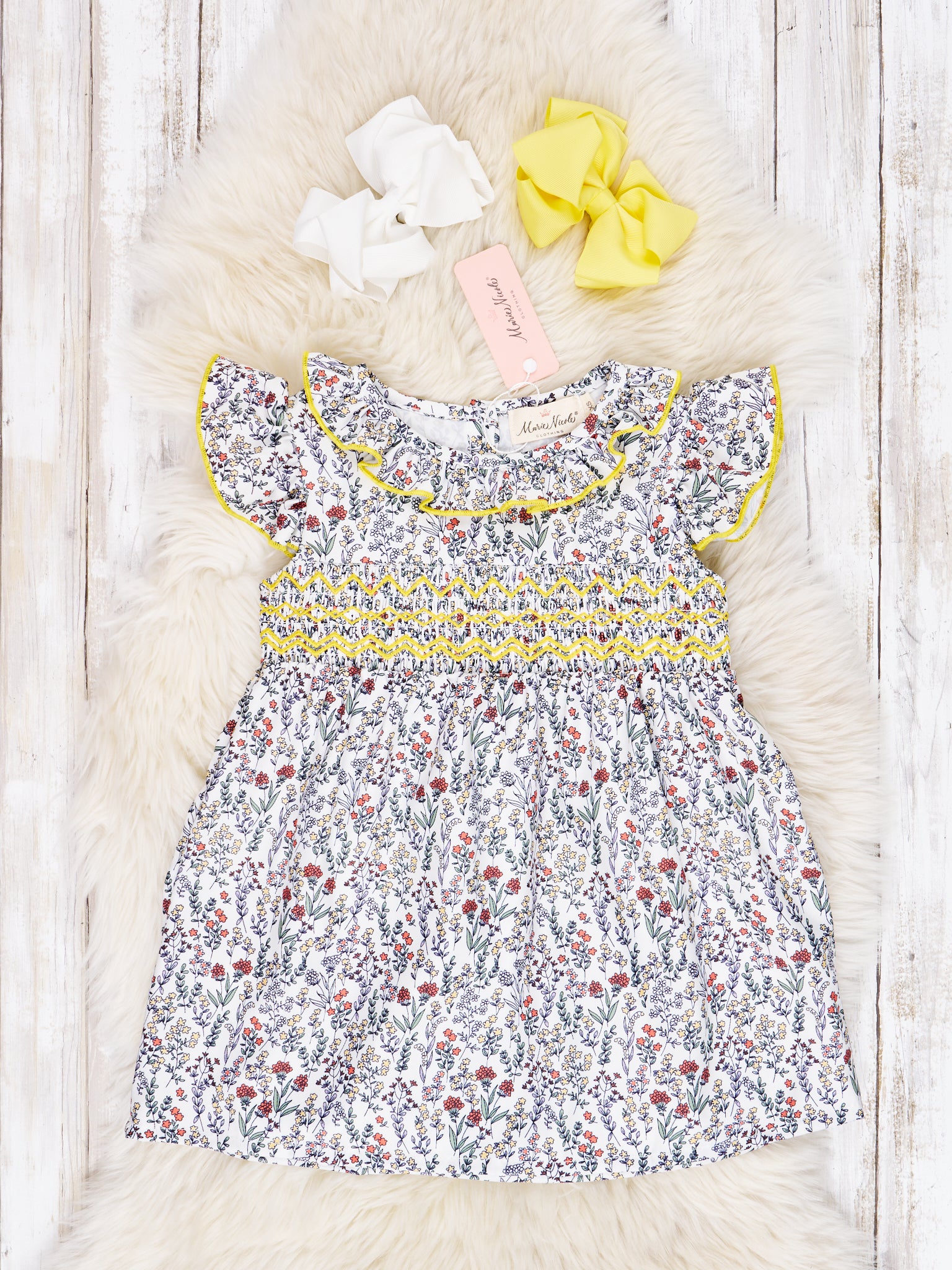 Smocked Ditsy Floral Ruffle Dress - Marie Nicole Clothing