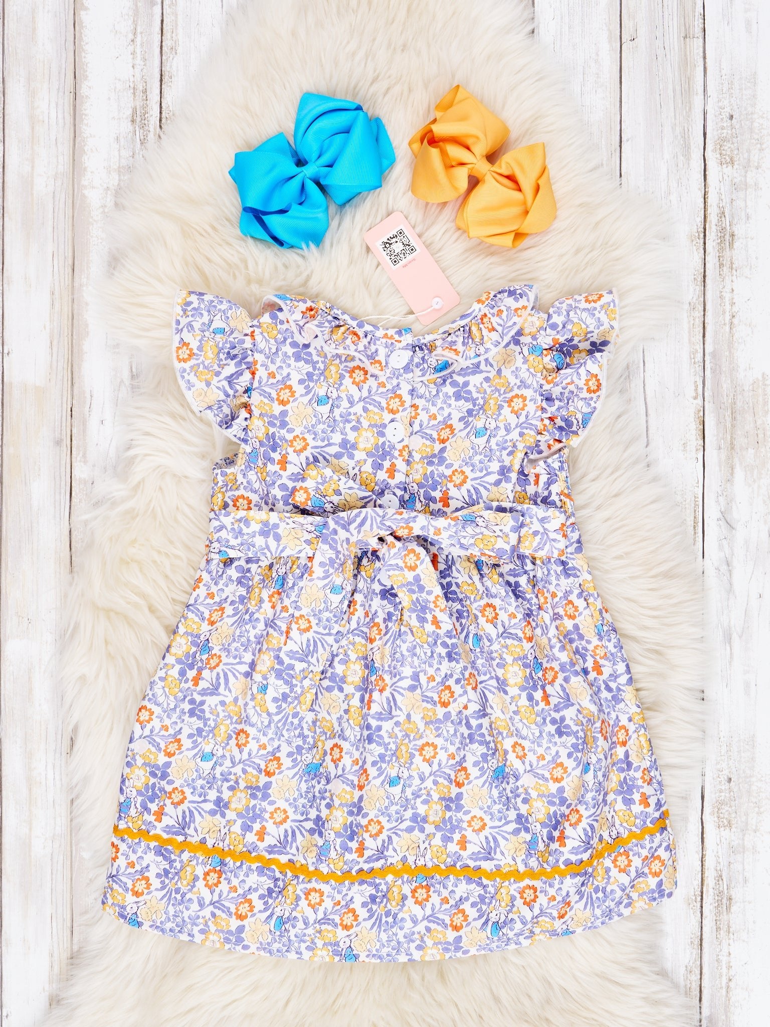 Smocked Yellow Floral Tie Ruffle Dress - Marie Nicole Clothing