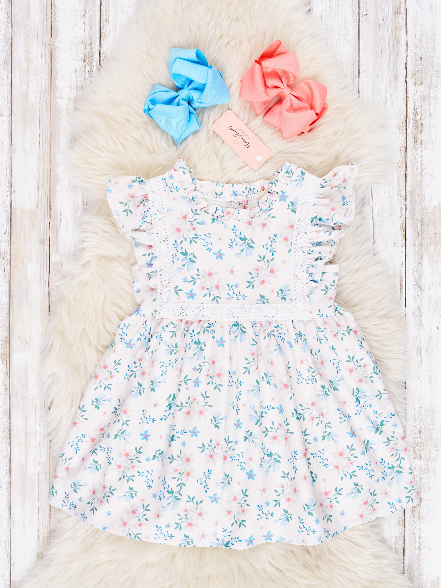 Cream Floral Ruffle Lace Dress - Marie Nicole Clothing