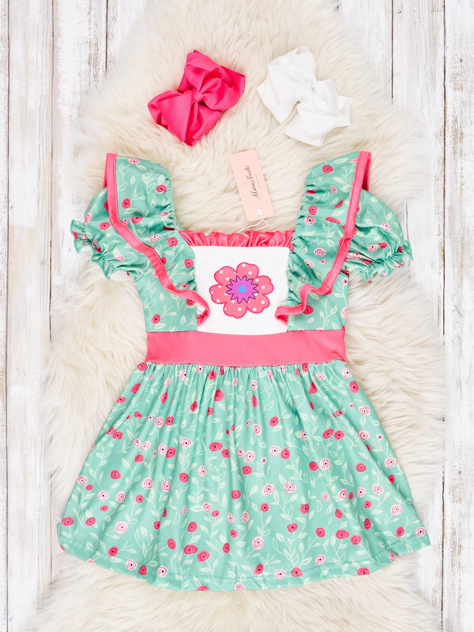 Seafoam Floral Ruffle Dress - Marie Nicole Clothing