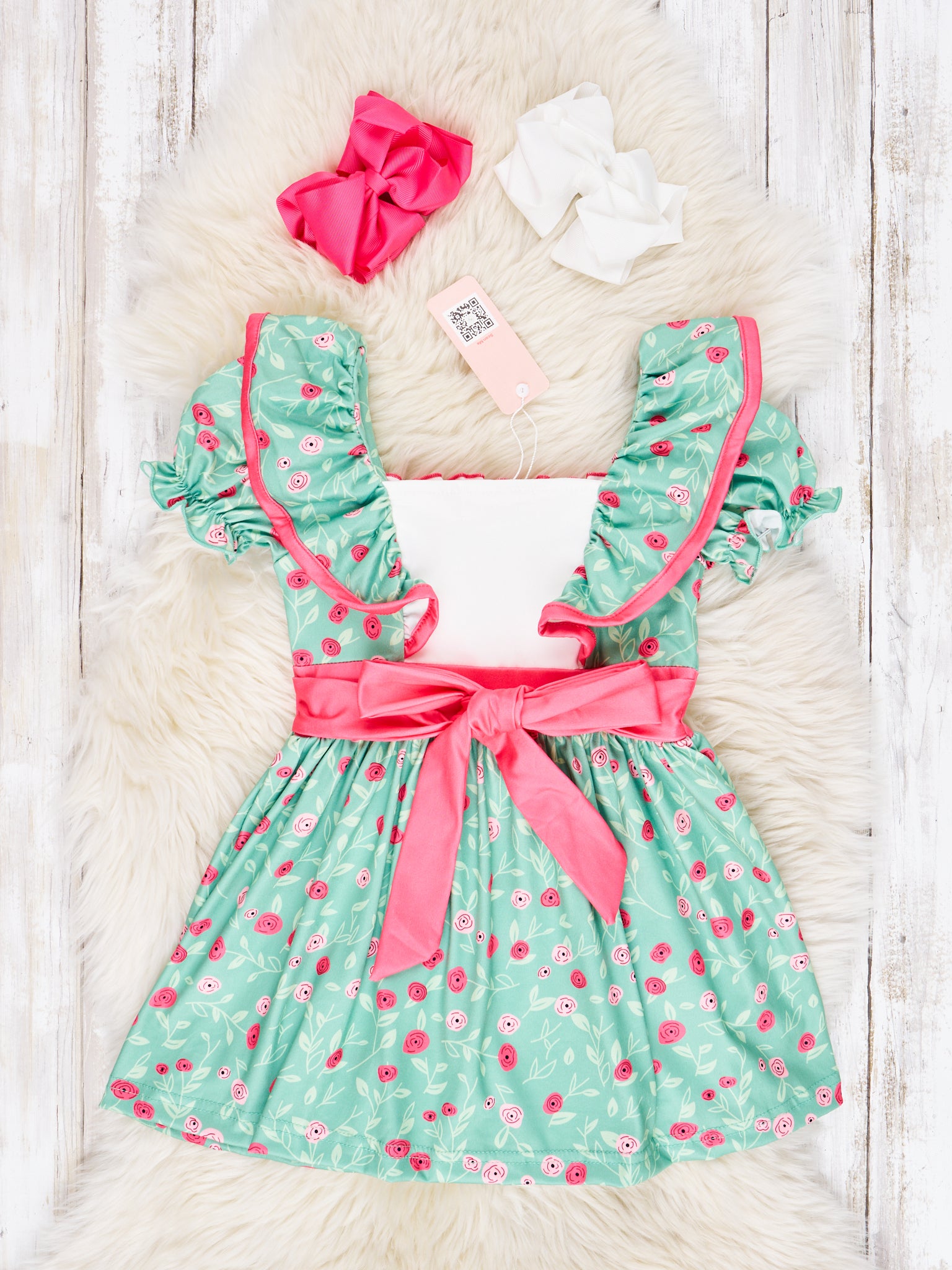Seafoam Floral Ruffle Dress - Marie Nicole Clothing