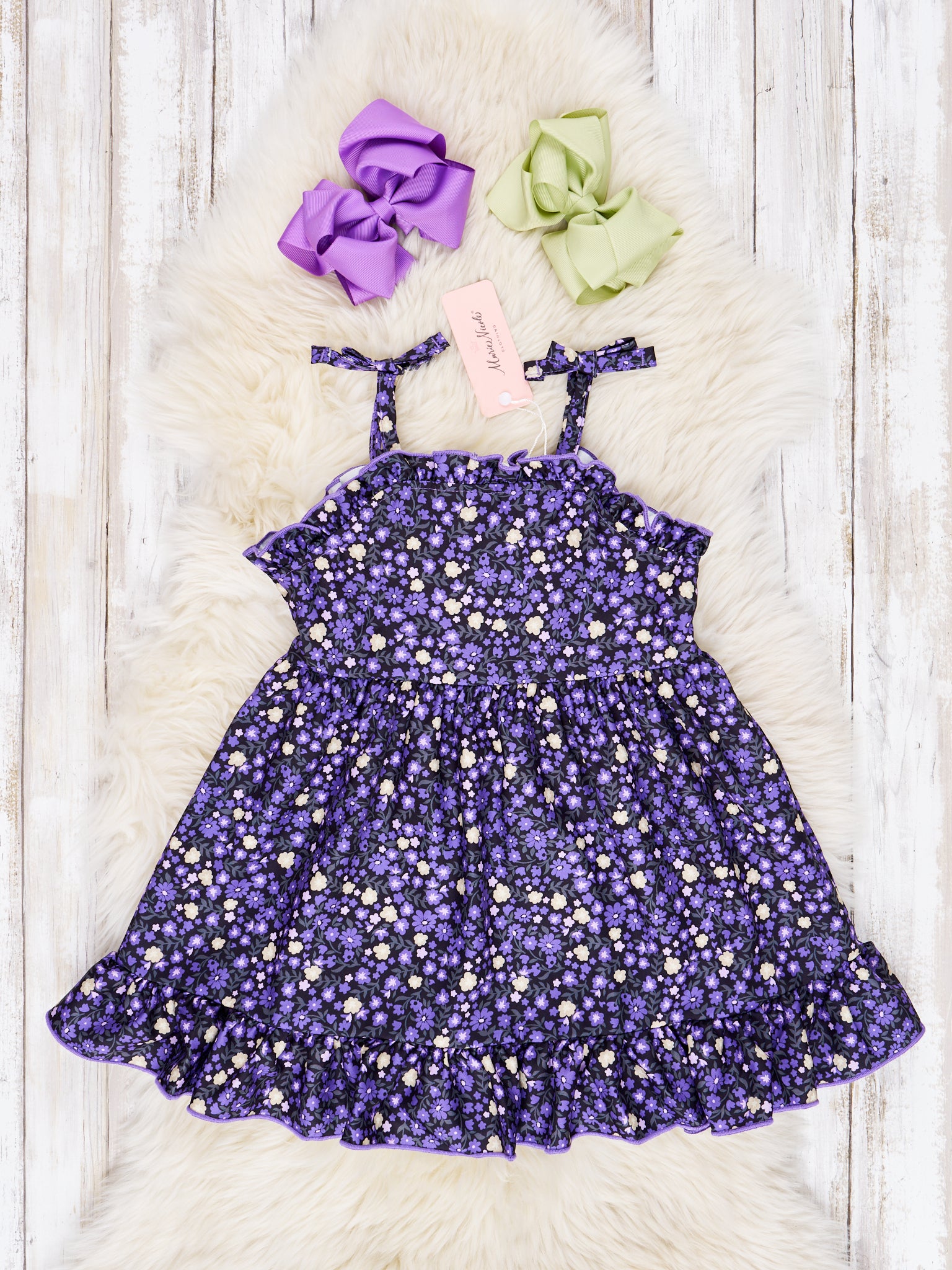 Deep Purple Floral Tie Tank Ruffle Dress - Marie Nicole Clothing