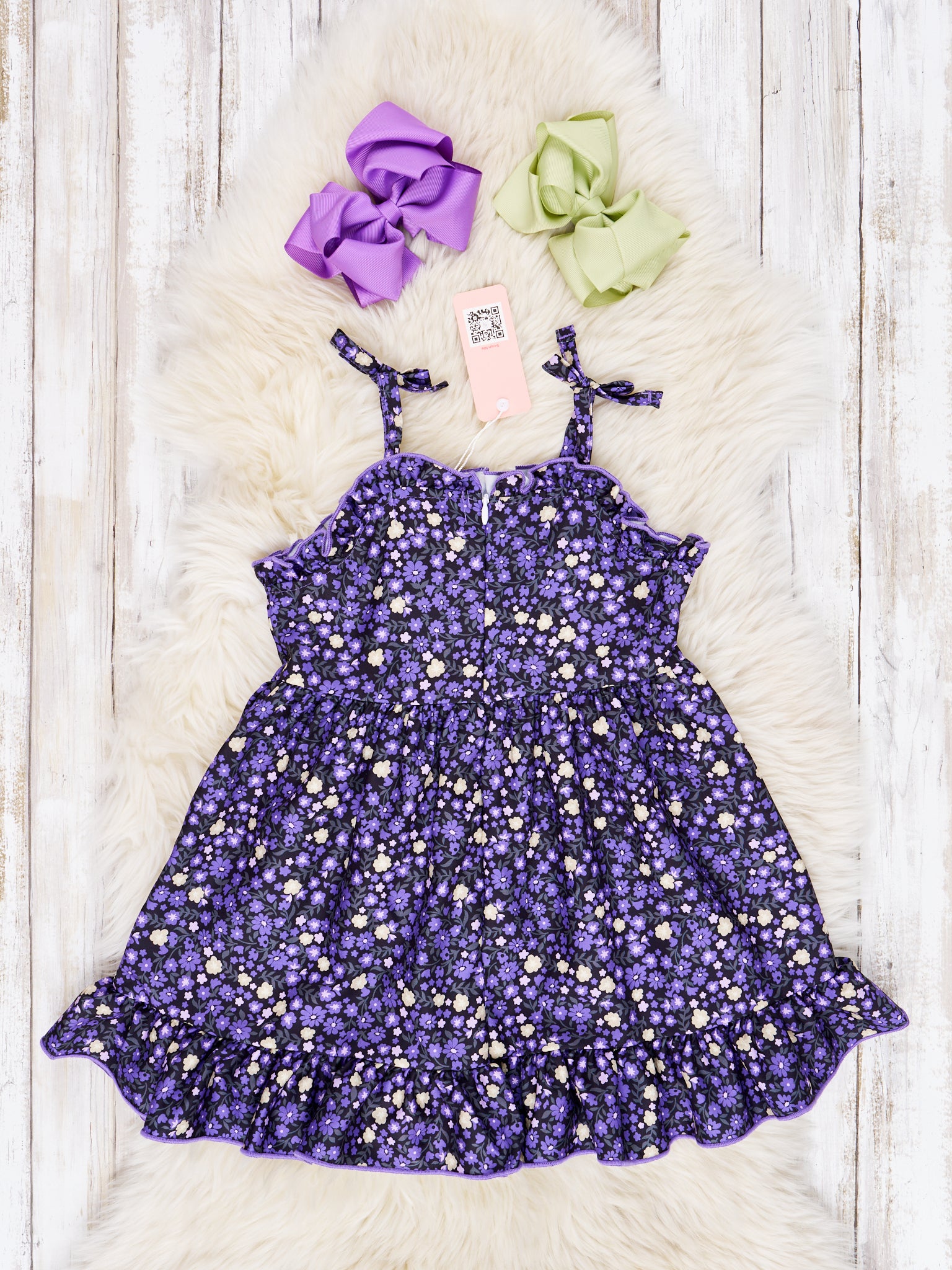 Deep Purple Floral Tie Tank Ruffle Dress - Marie Nicole Clothing