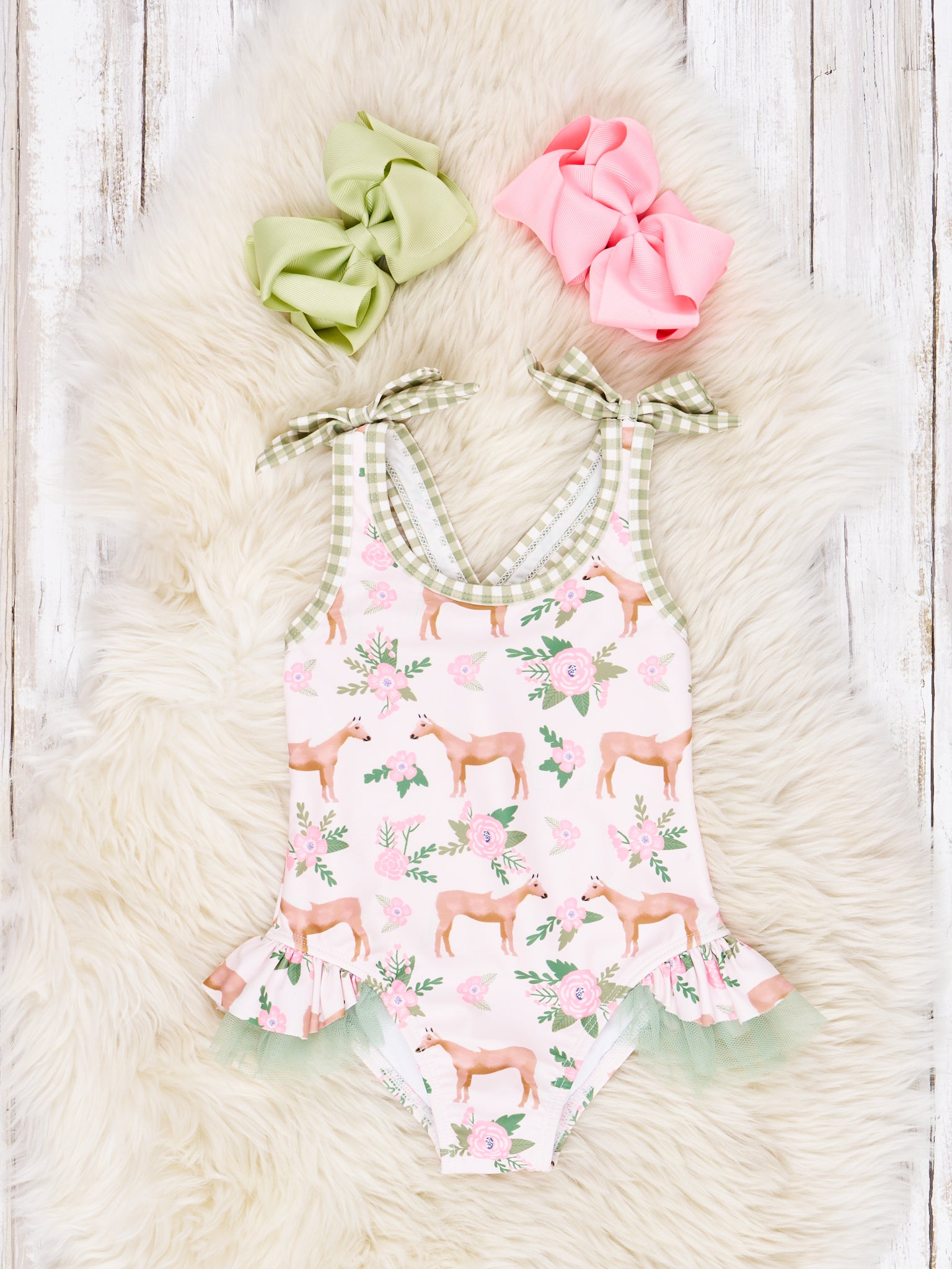 Sage Floral Horse Tulle Swimsuit - Marie Nicole Clothing