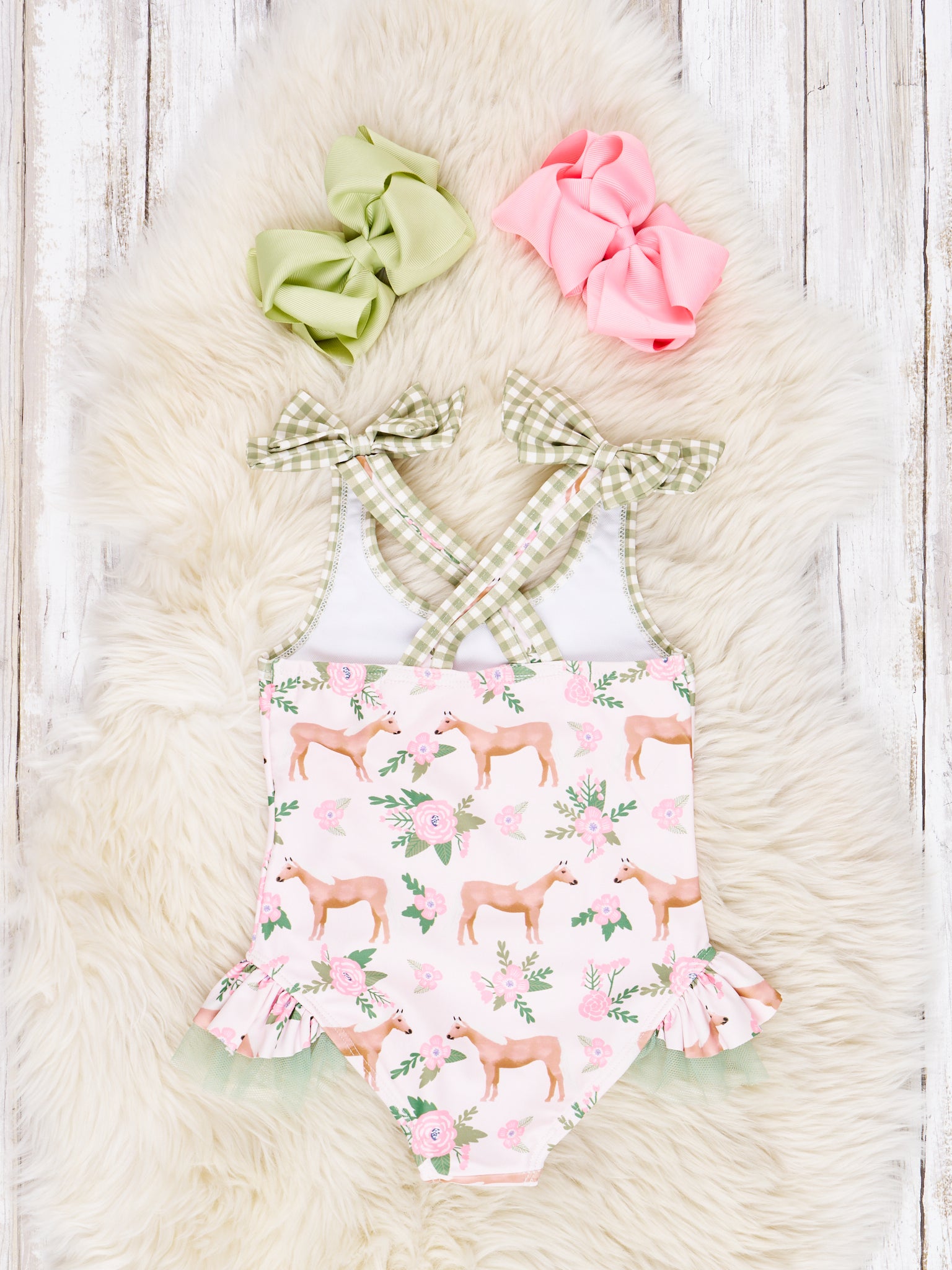 Sage Floral Horse Tulle Swimsuit - Marie Nicole Clothing