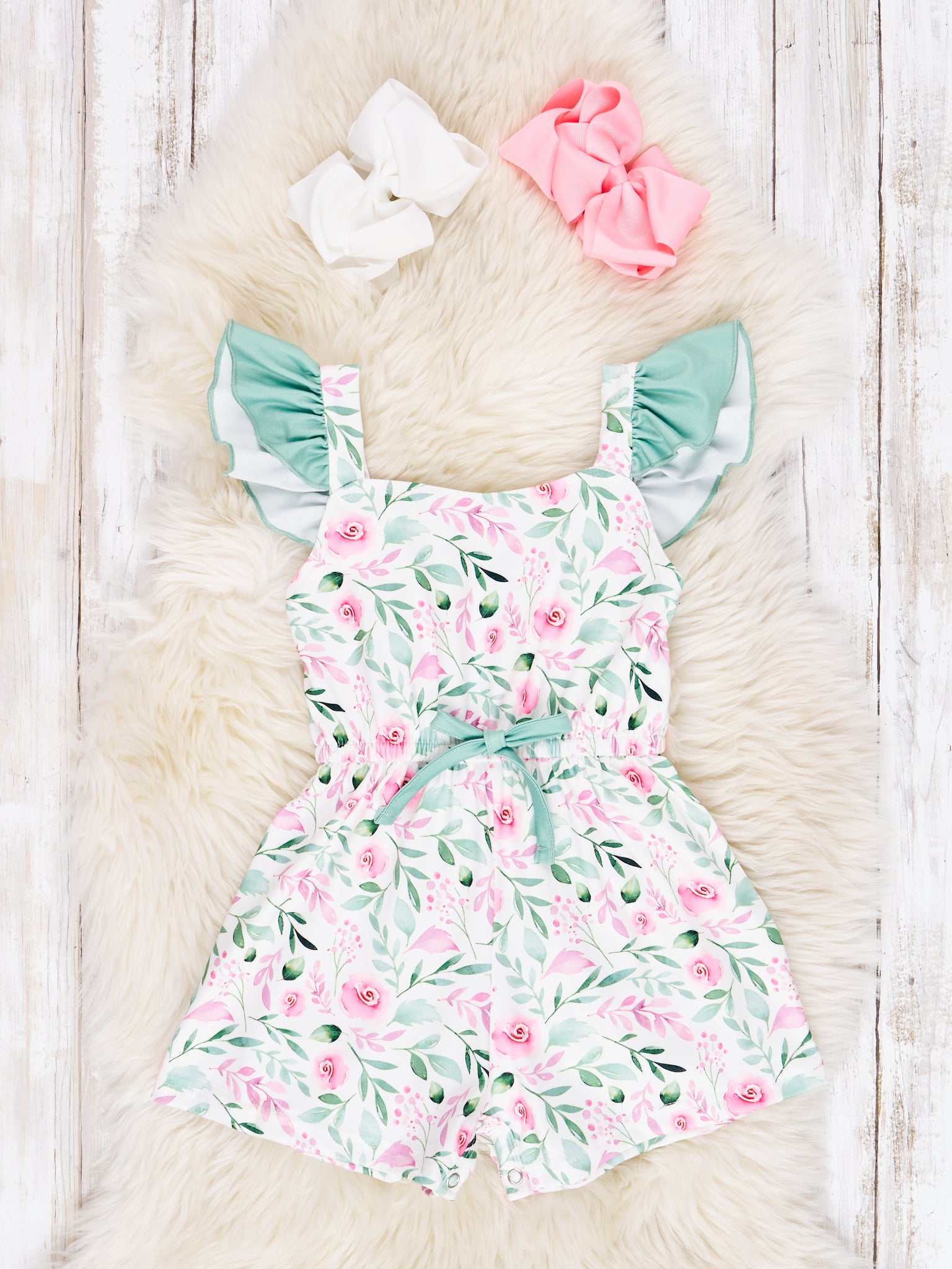 Watercolor Rose Sage Ruffle Jumpsuit - Marie Nicole Clothing