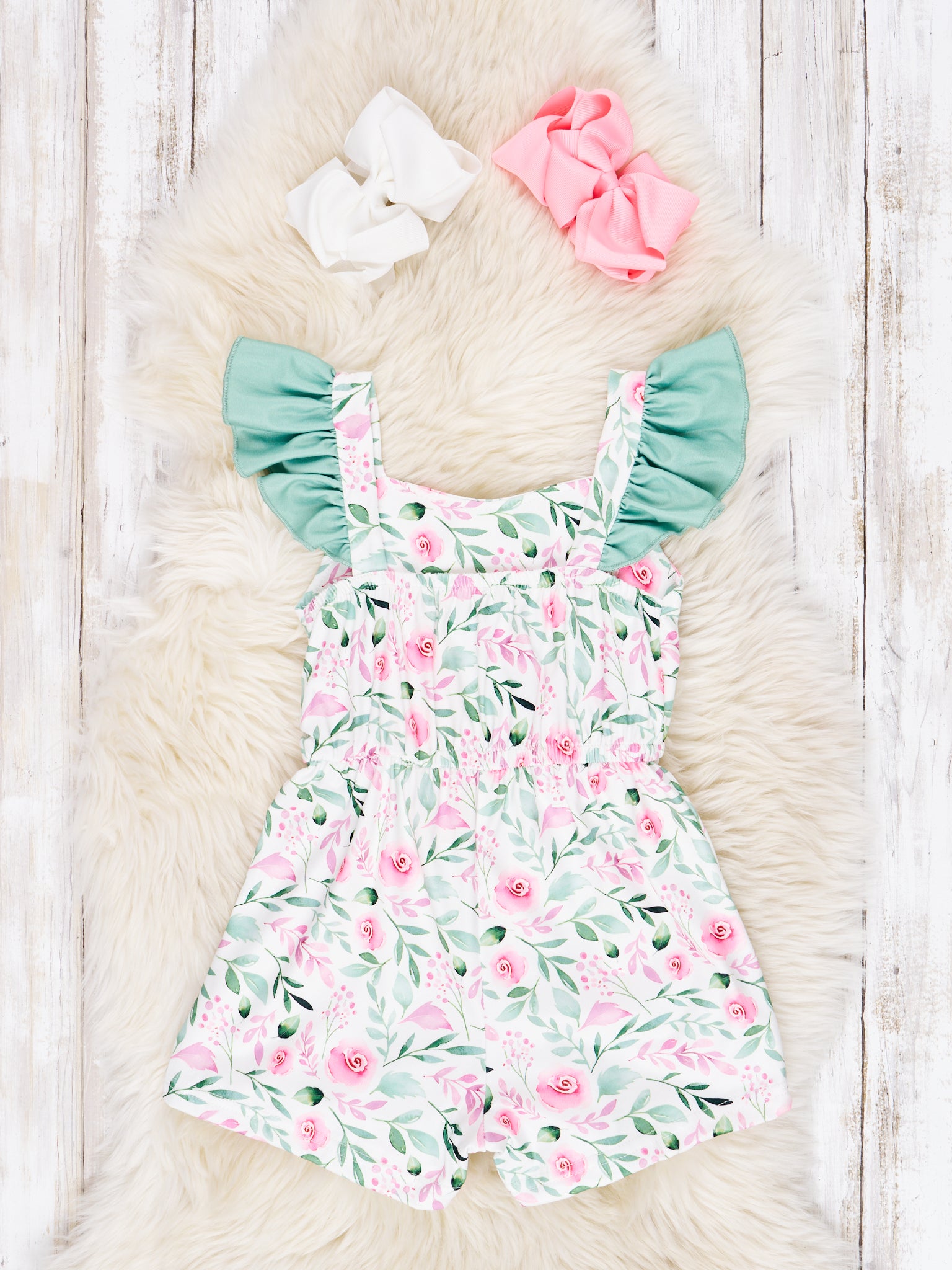 Watercolor Rose Sage Ruffle Jumpsuit - Marie Nicole Clothing