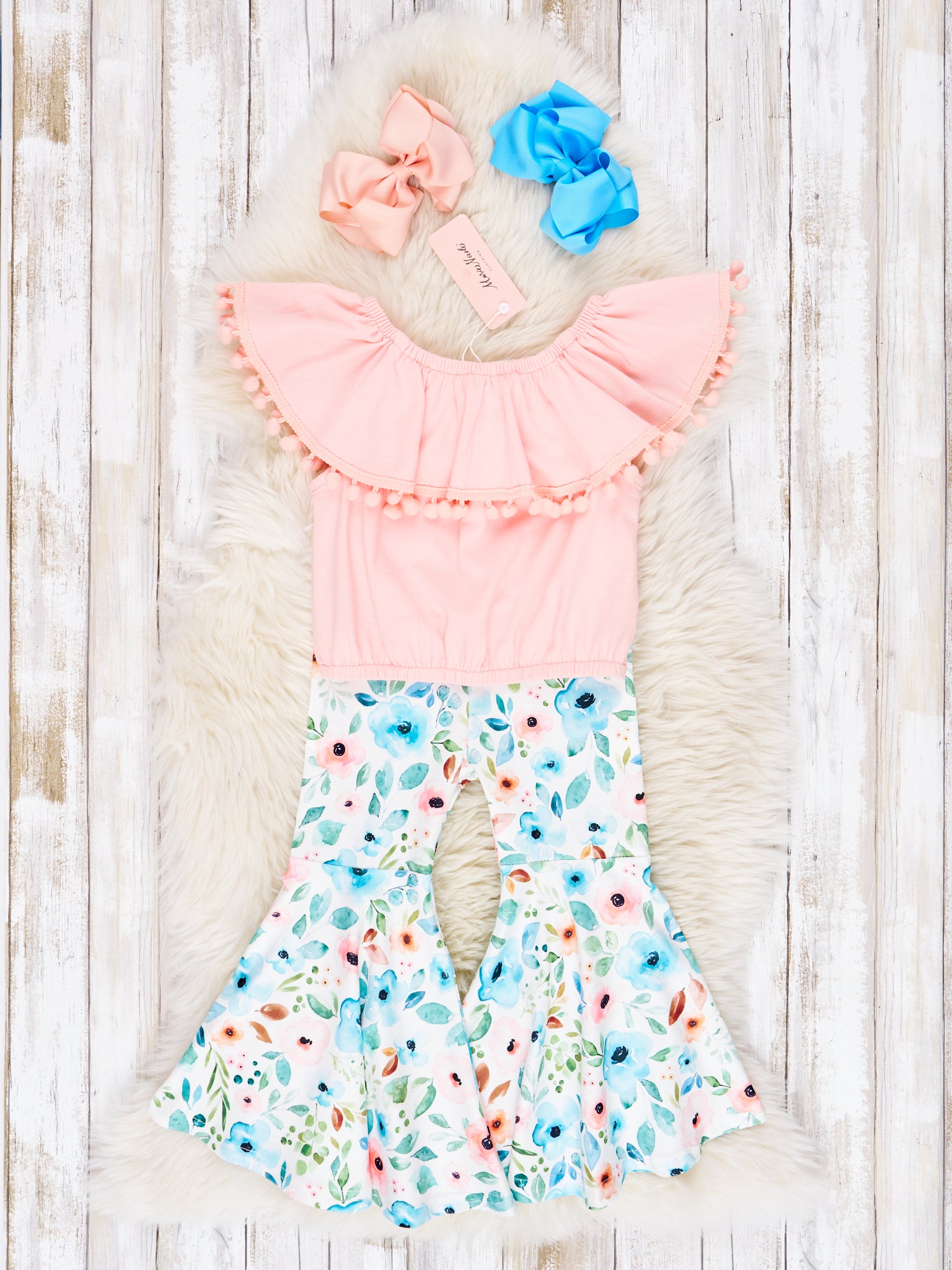 Peach & Blue Anemone Ruffle Outfit - Marie Nicole Clothing