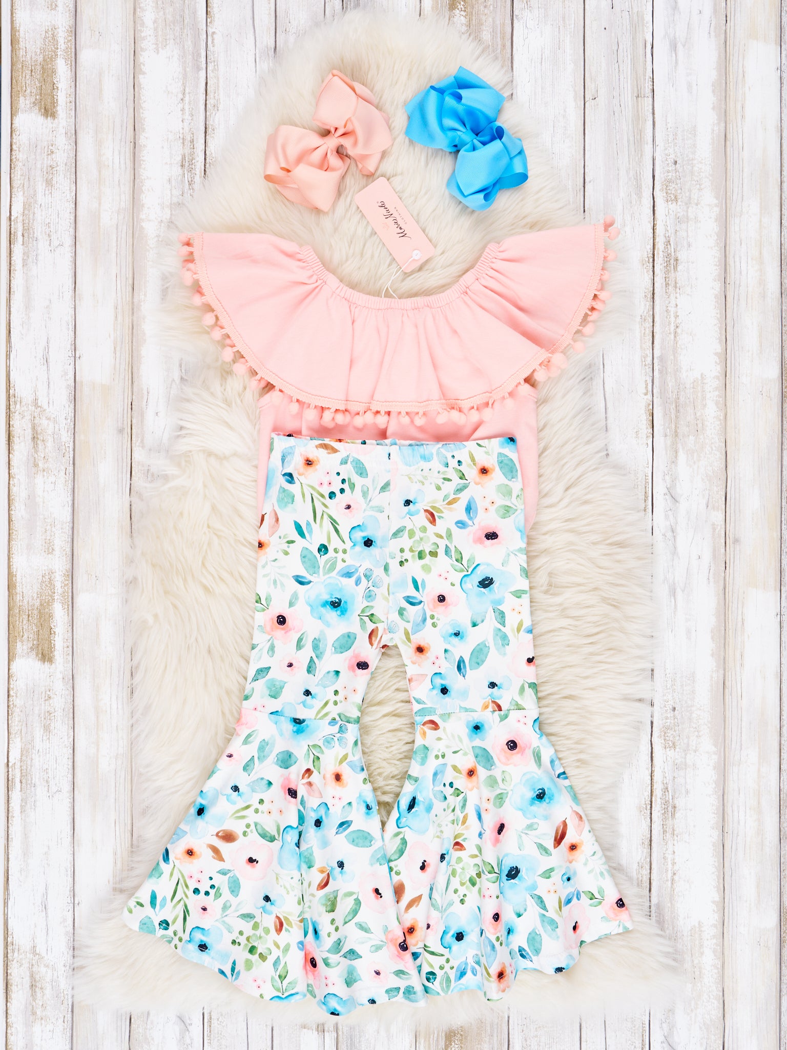 Peach & Blue Anemone Ruffle Outfit - Marie Nicole Clothing