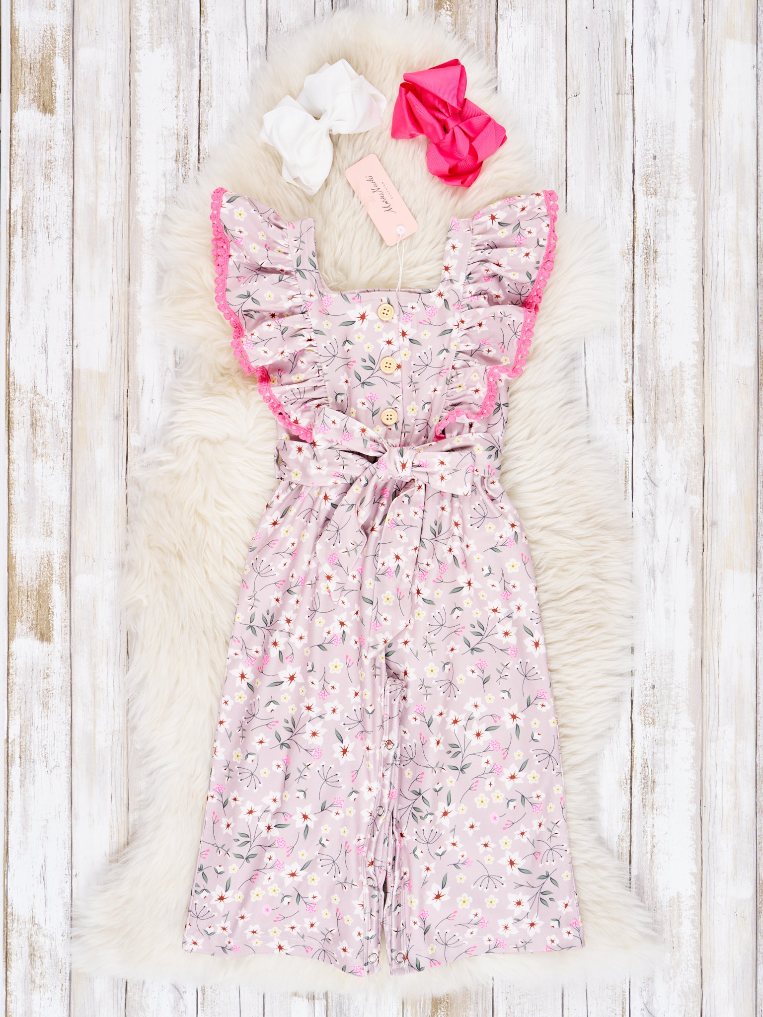 Grey & Pink Buttercup Ruffle Jumpsuit - Marie Nicole Clothing