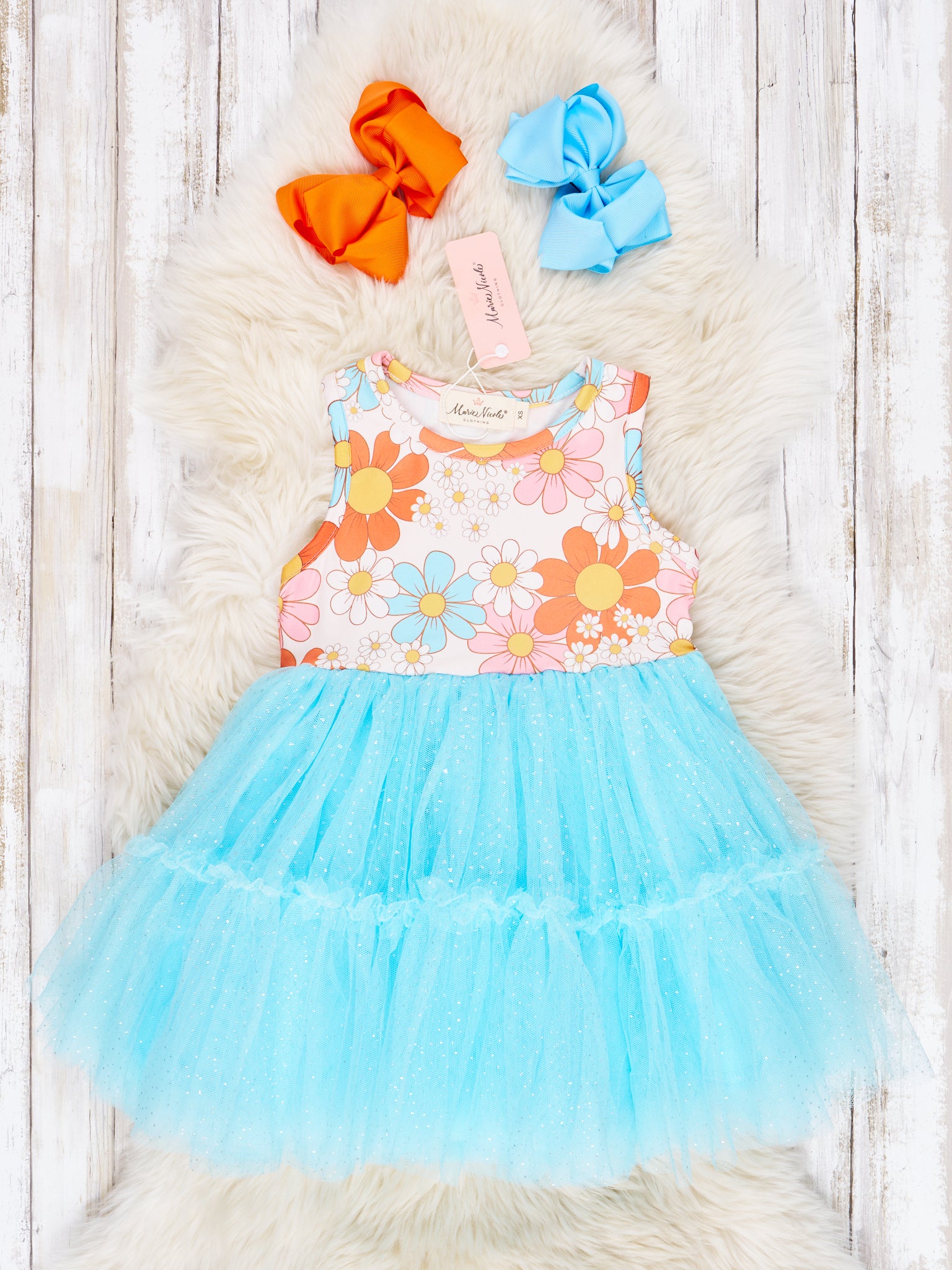 Retro Daisy Sparkly Tulle Tank Dress - Marie Nicole Clothing