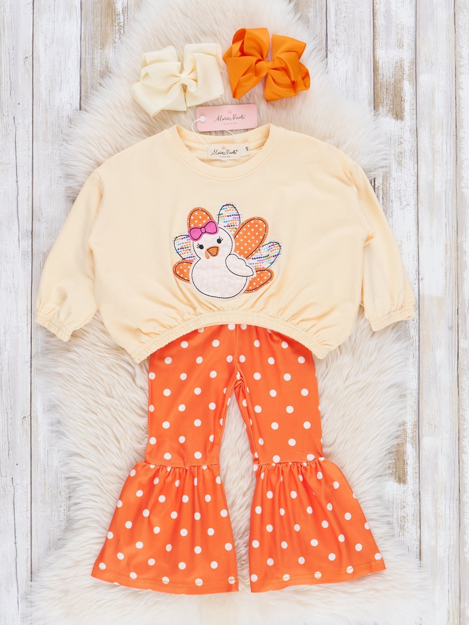 Orange Dots Embroidered Turkey Bell Bottoms Outfit - Marie Nicole Clothing