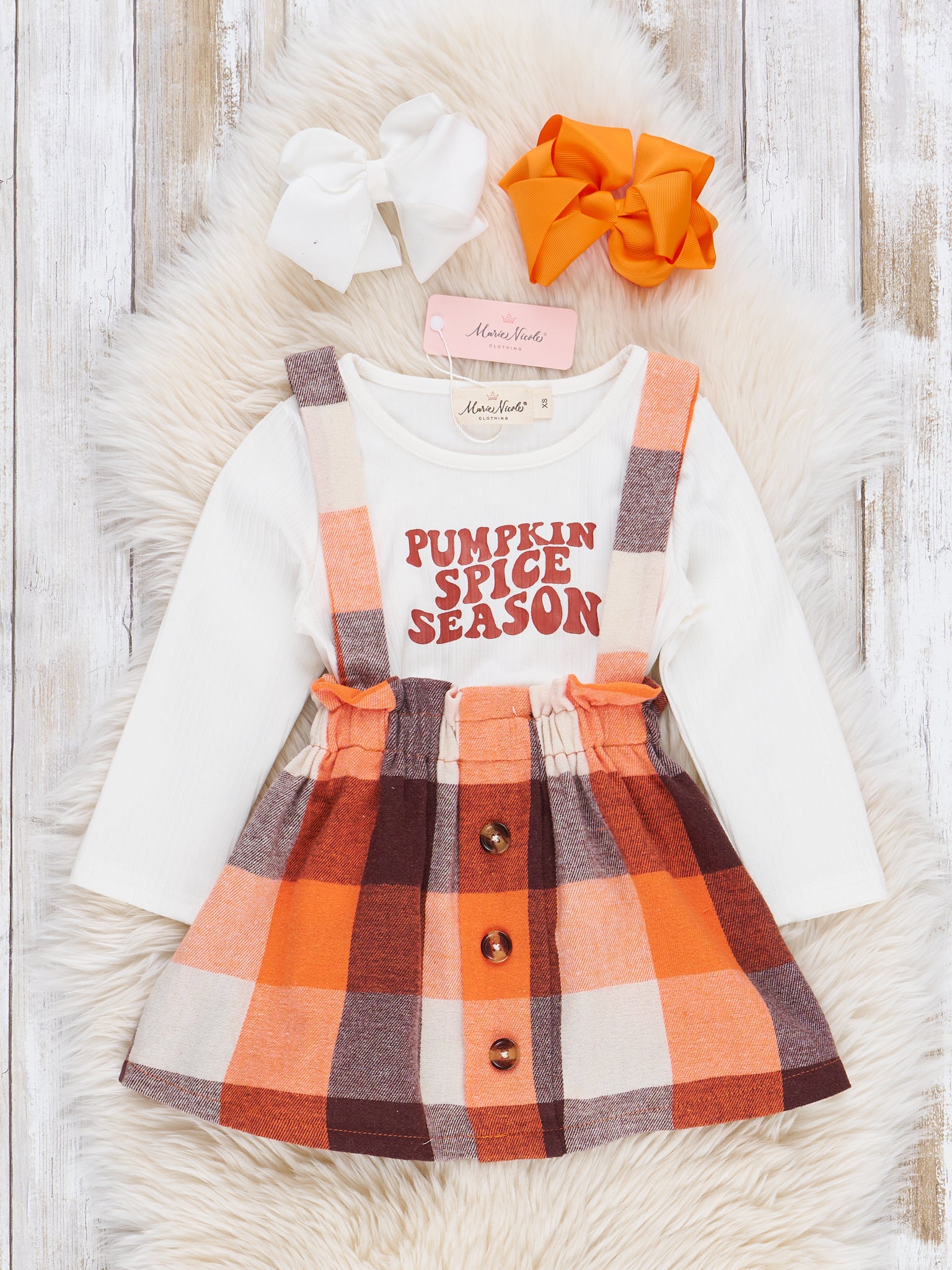 Pumpkin Spice Plaid Flannel Skirtall Set - Marie Nicole Clothing
