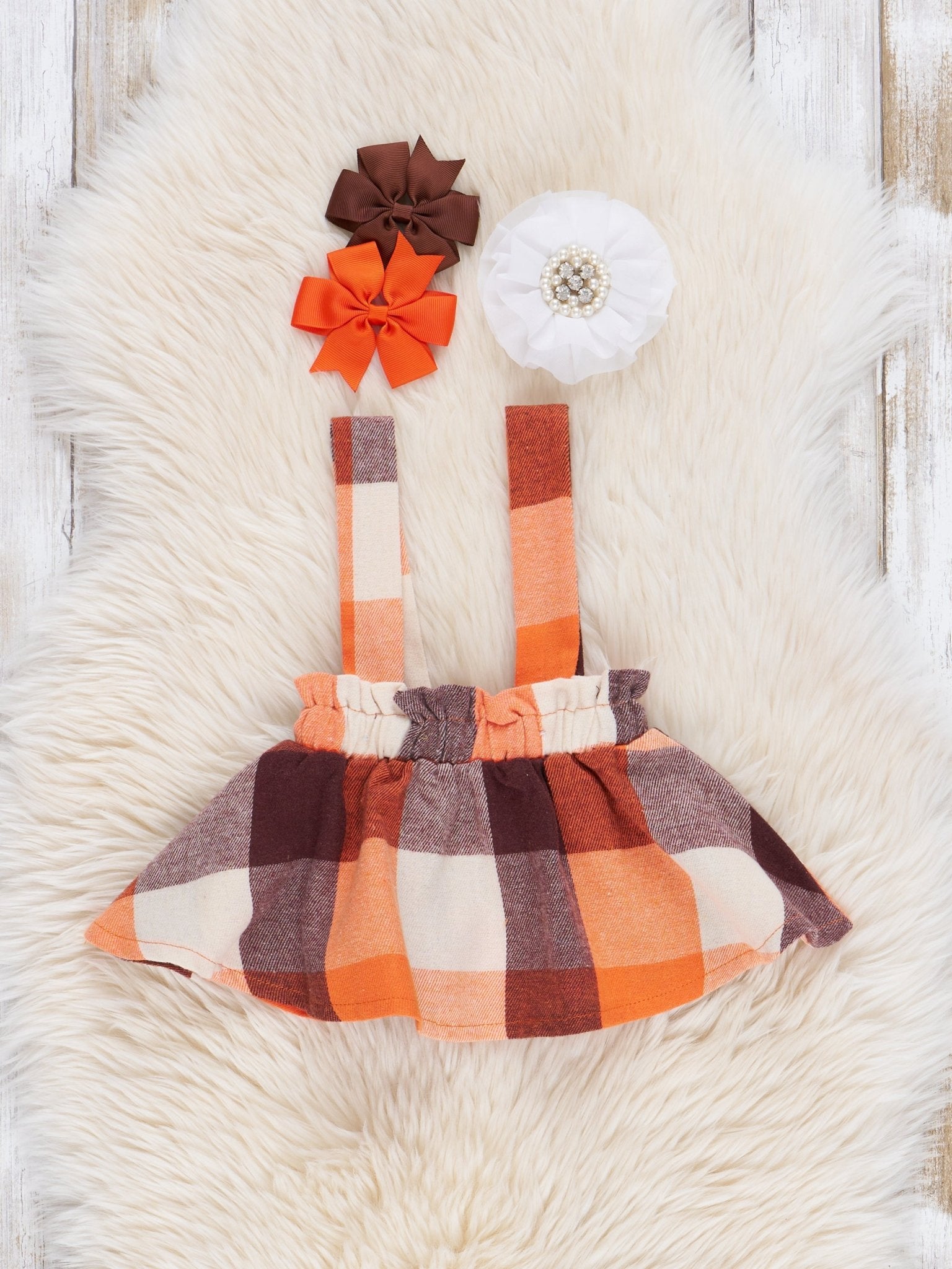 Pumpkin Spice Plaid Flannel Bubble Skirtall Set - Marie Nicole Clothing
