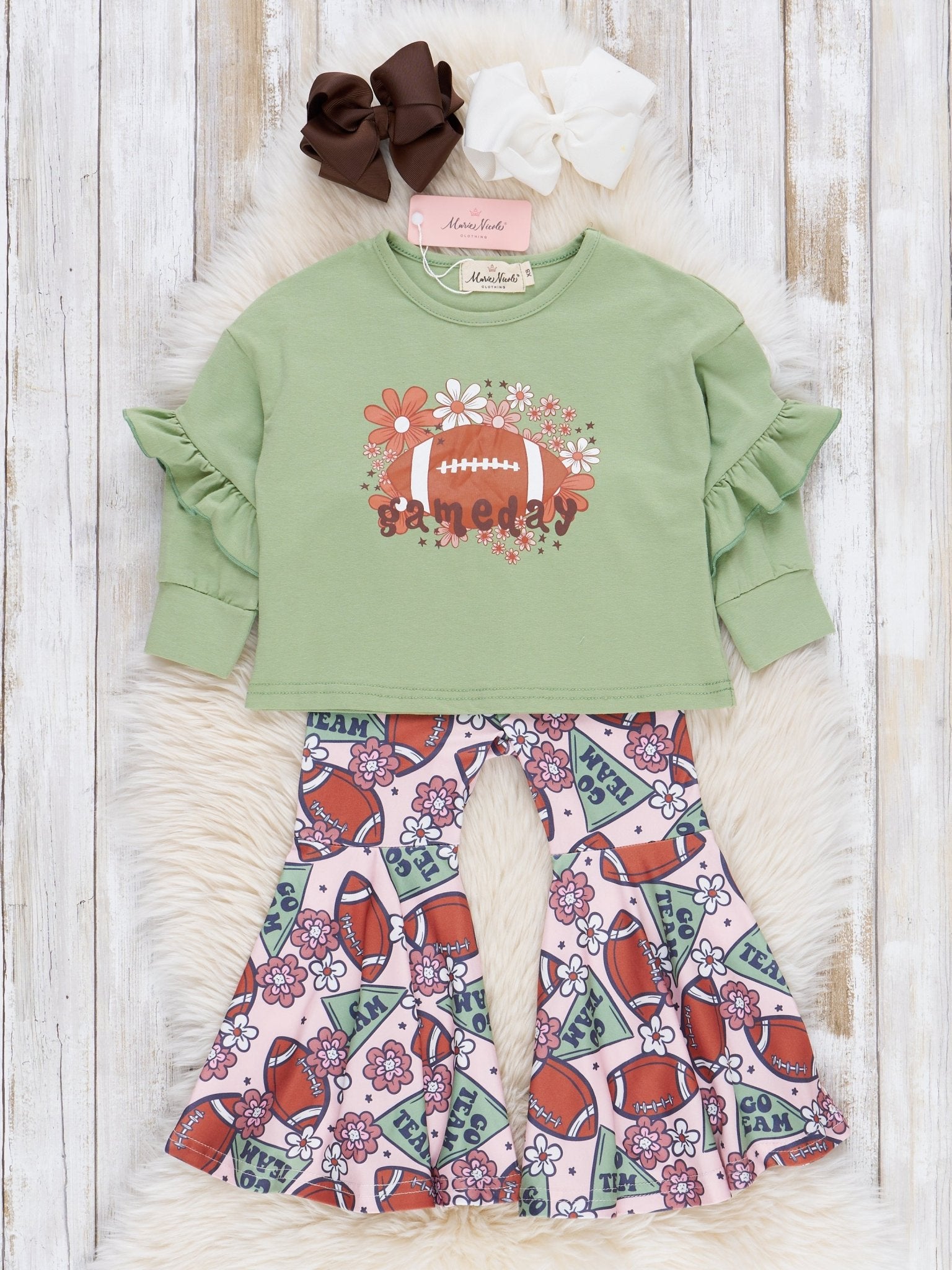 Green Floral Gameday Bell Bottoms Outfit - Marie Nicole Clothing