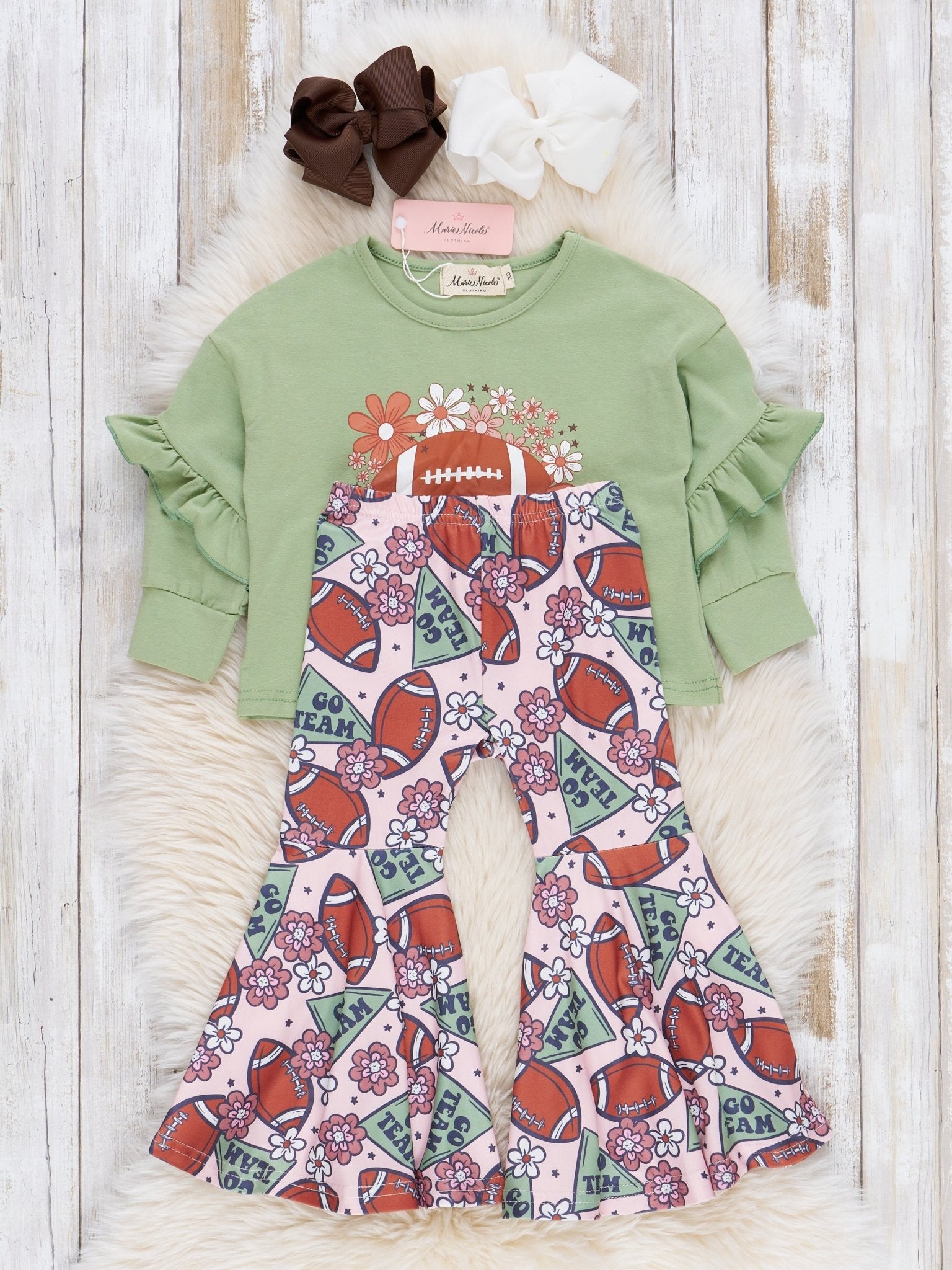 Green Floral Gameday Bell Bottoms Outfit - Marie Nicole Clothing