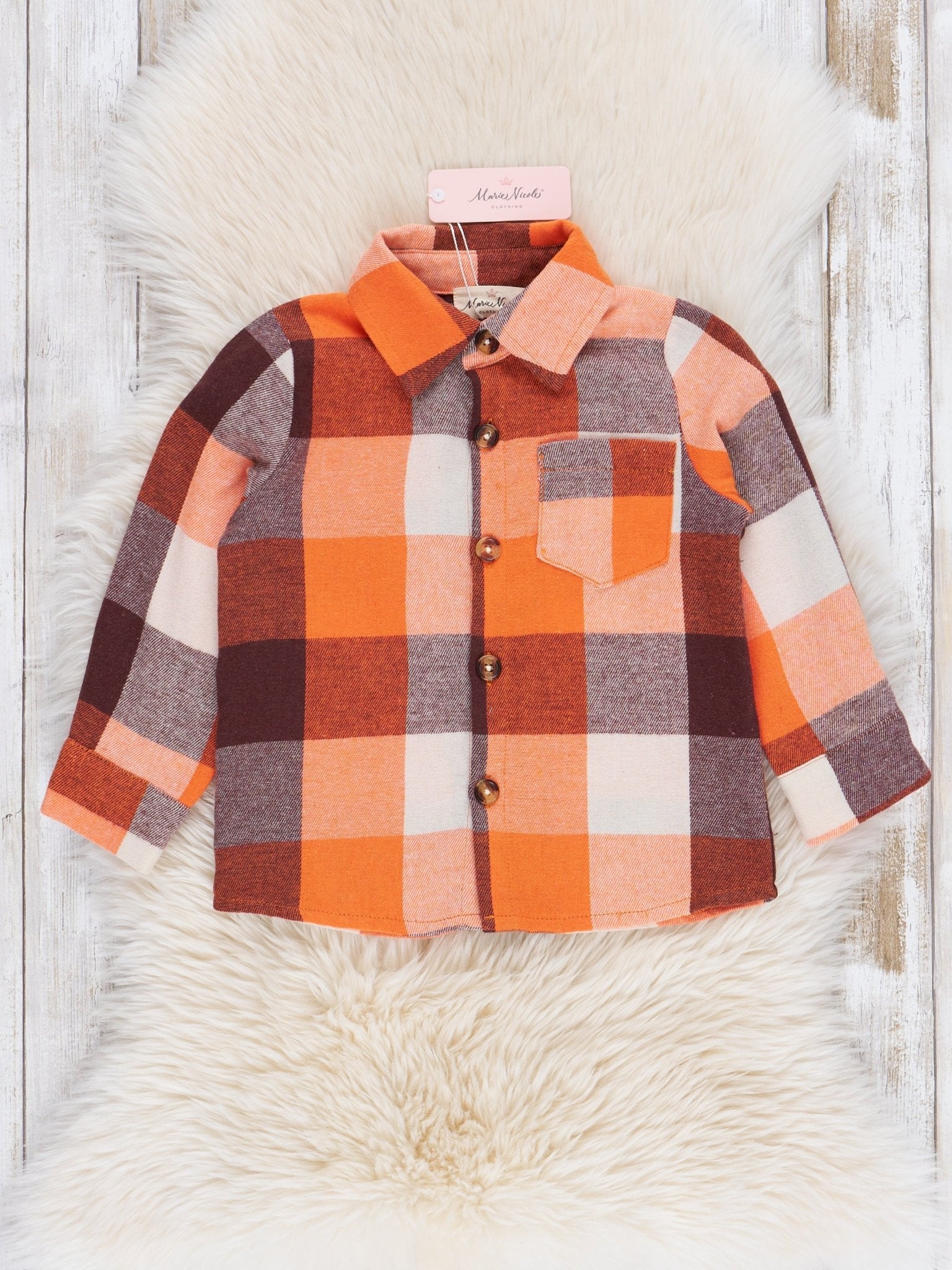 Maroon & Orange Flannel Button - Up - Marie Nicole Clothing