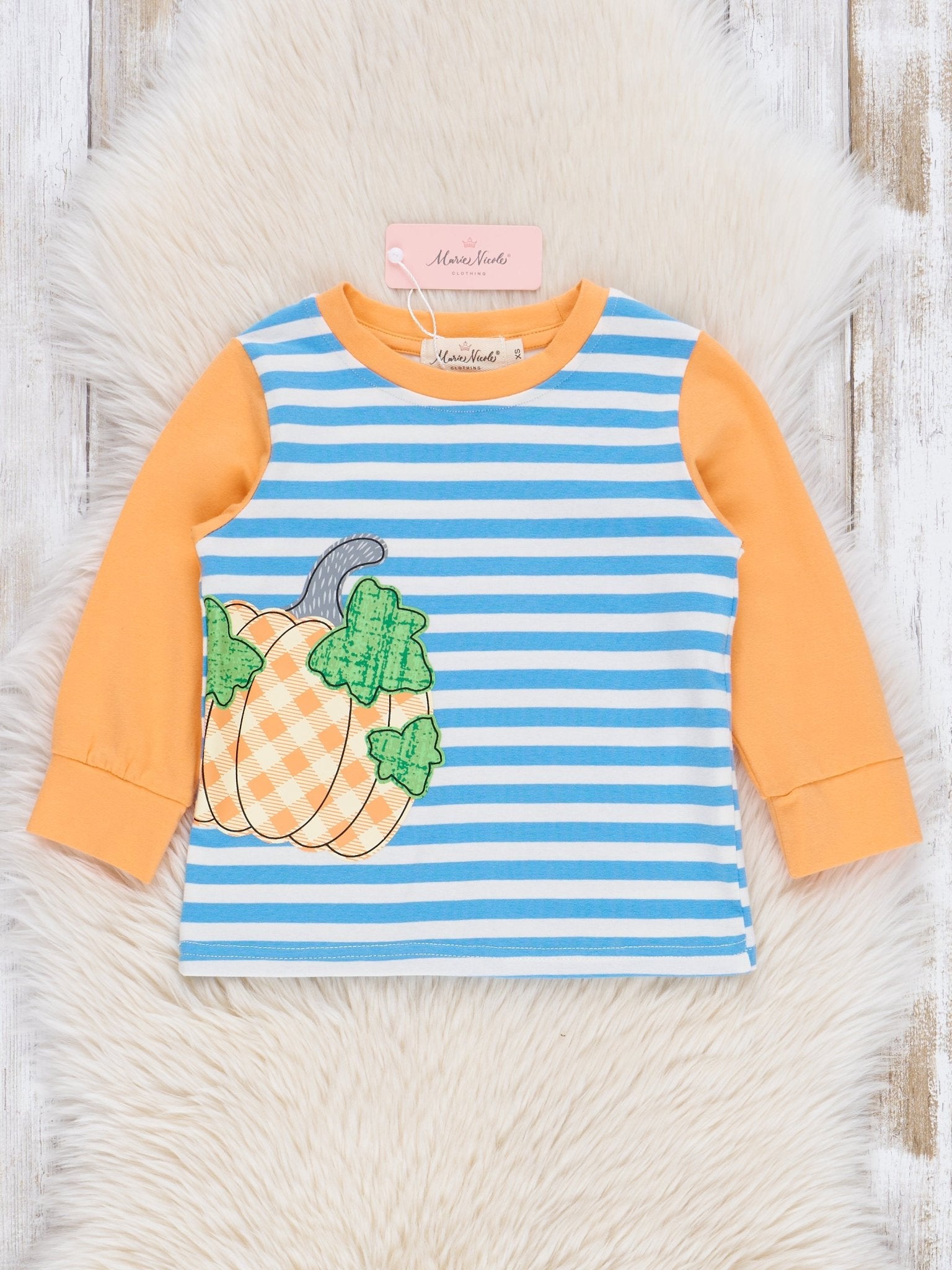 Cobalt Striped Gingham Pumpkin Top - Marie Nicole Clothing