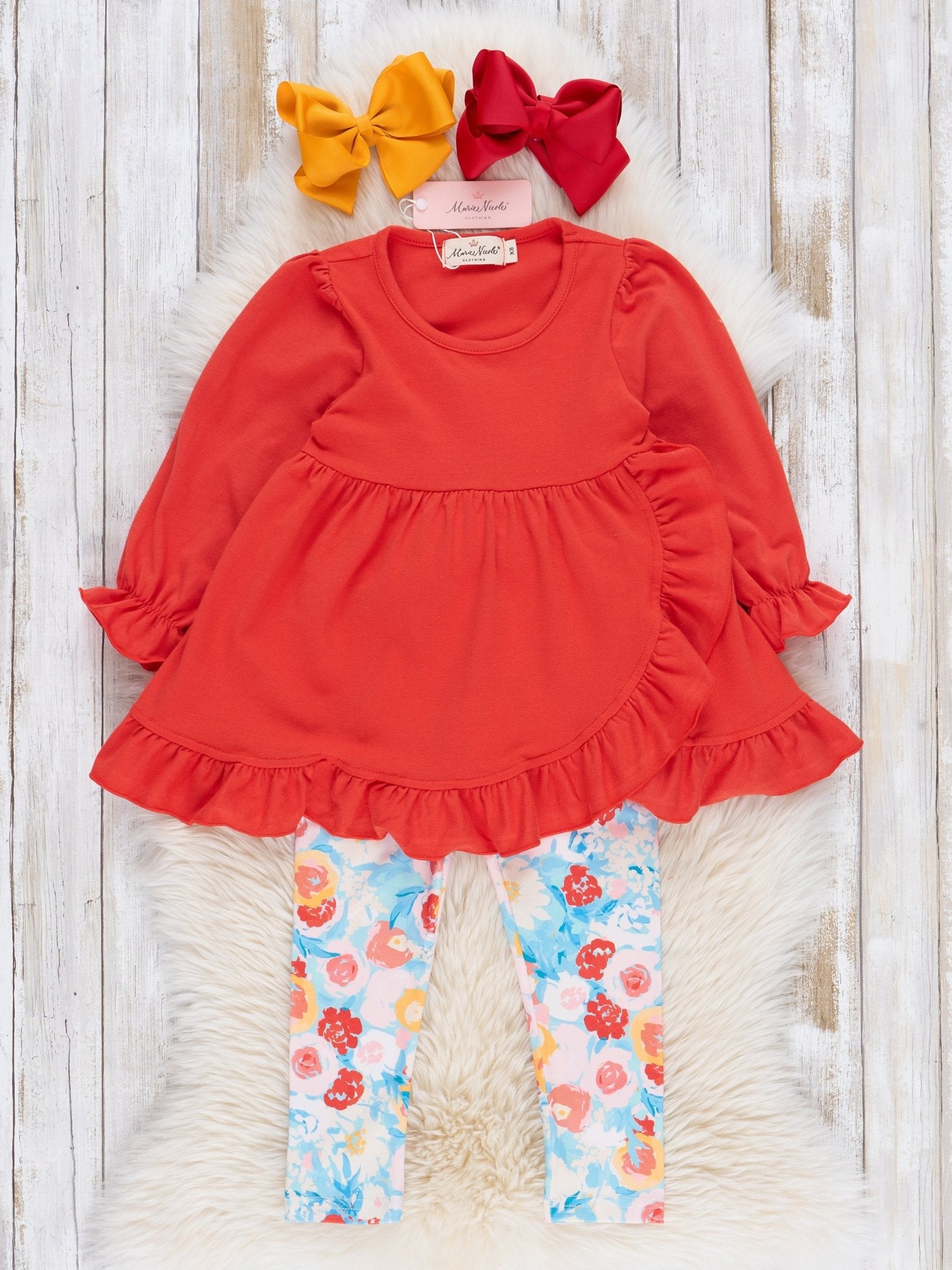 Orange Floral 3 Piece Set - Marie Nicole Clothing