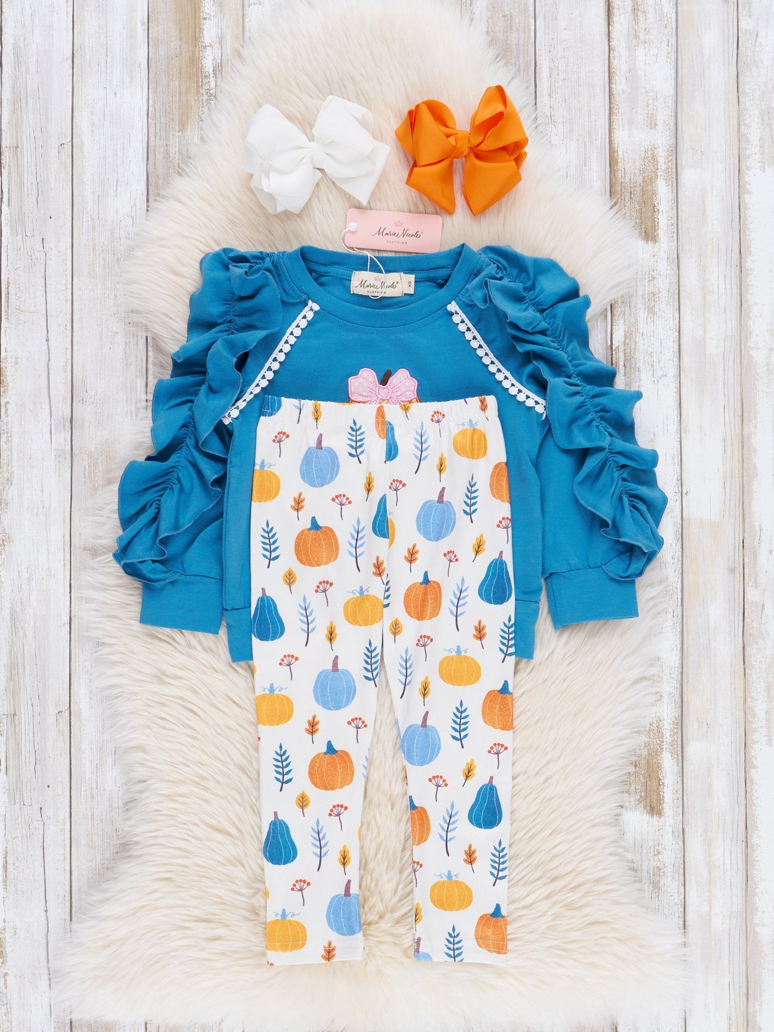 Blue & Pink Sweet Pumpkins Ruffle Outfit - Marie Nicole Clothing