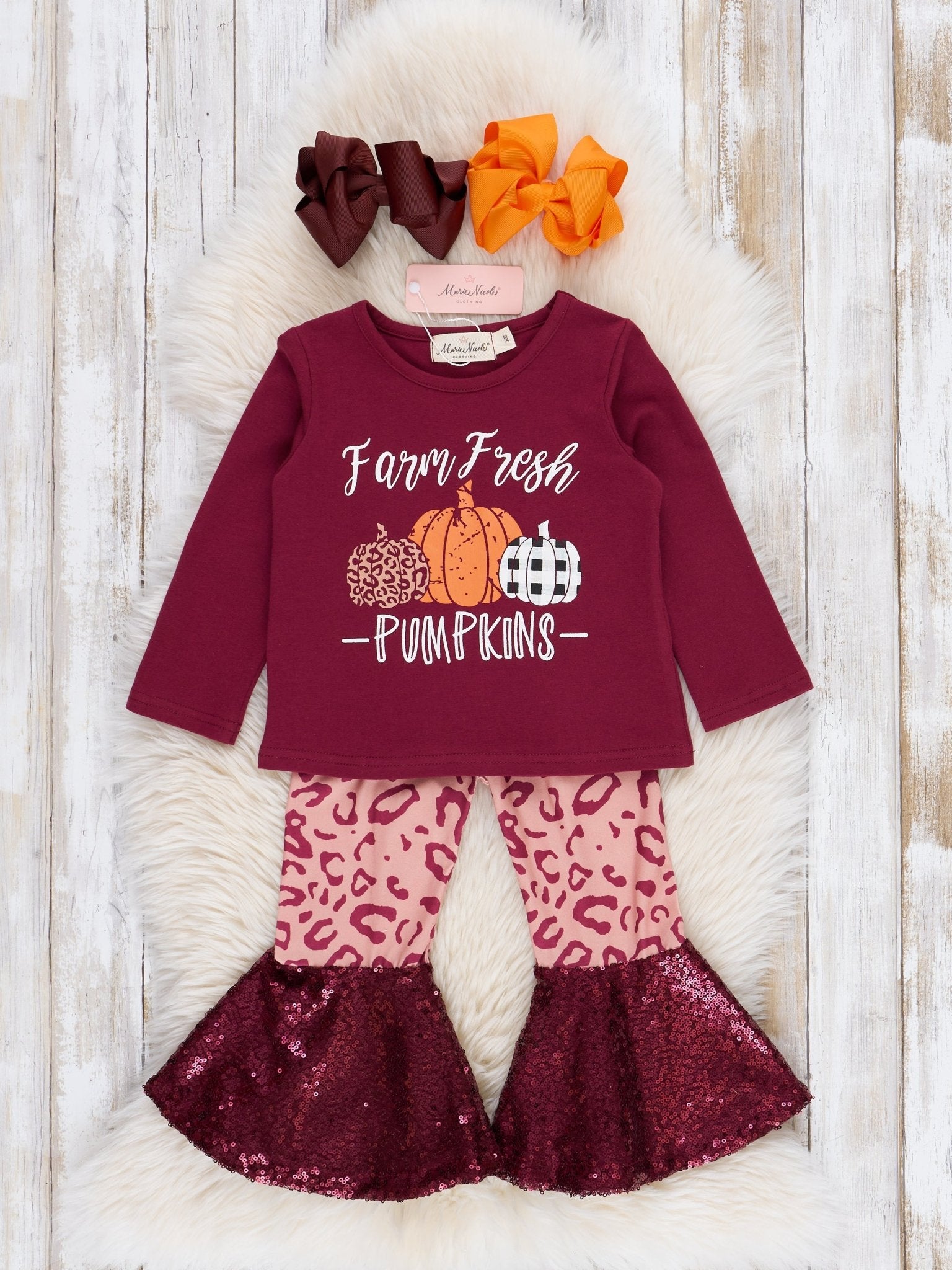 Farm Fresh Pumpkins Sequins Bell Bottoms Outfit - Marie Nicole Clothing
