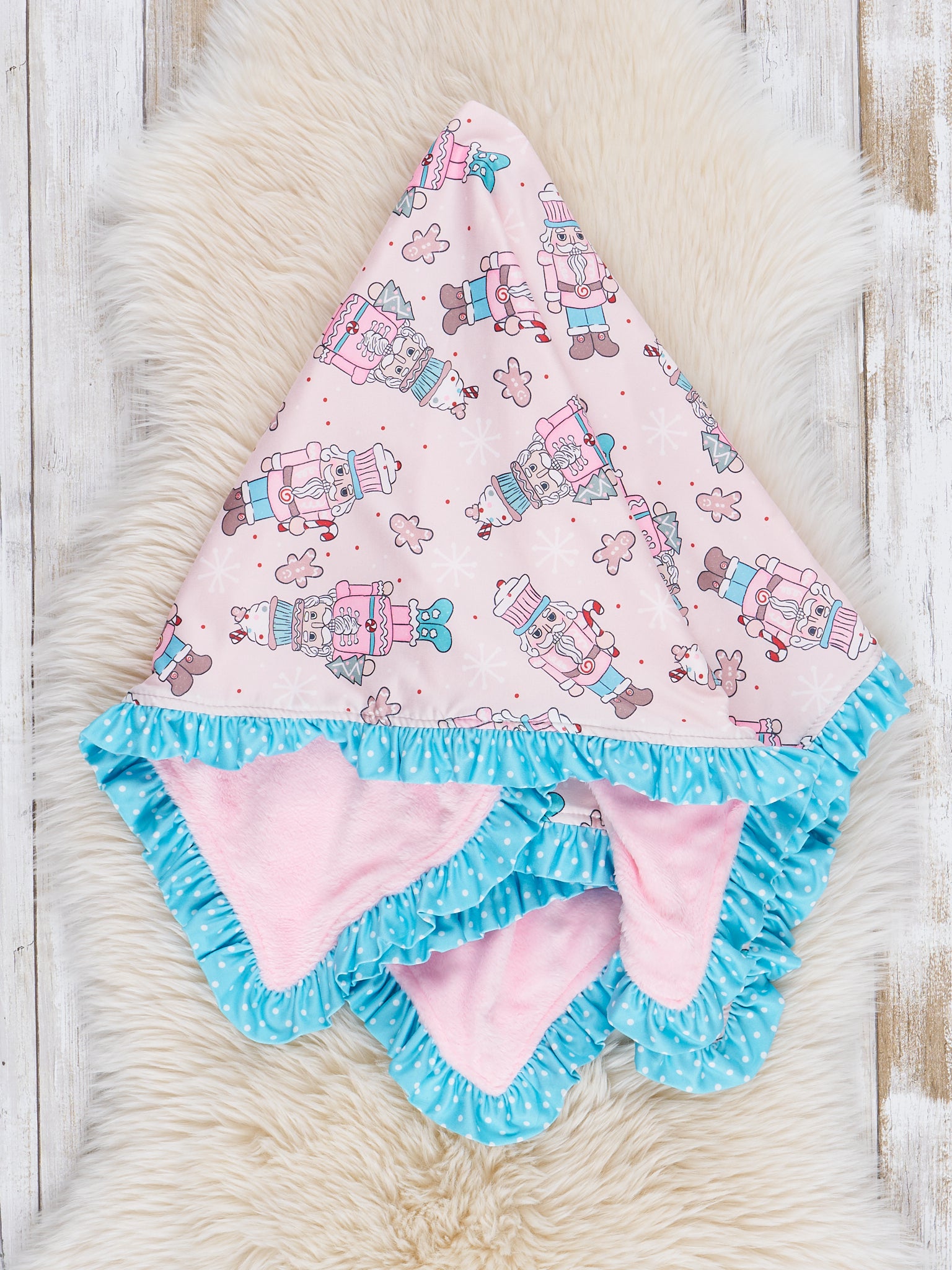 Teal Dots Nutcraker Ruffle Minky Blanket - Marie Nicole Clothing