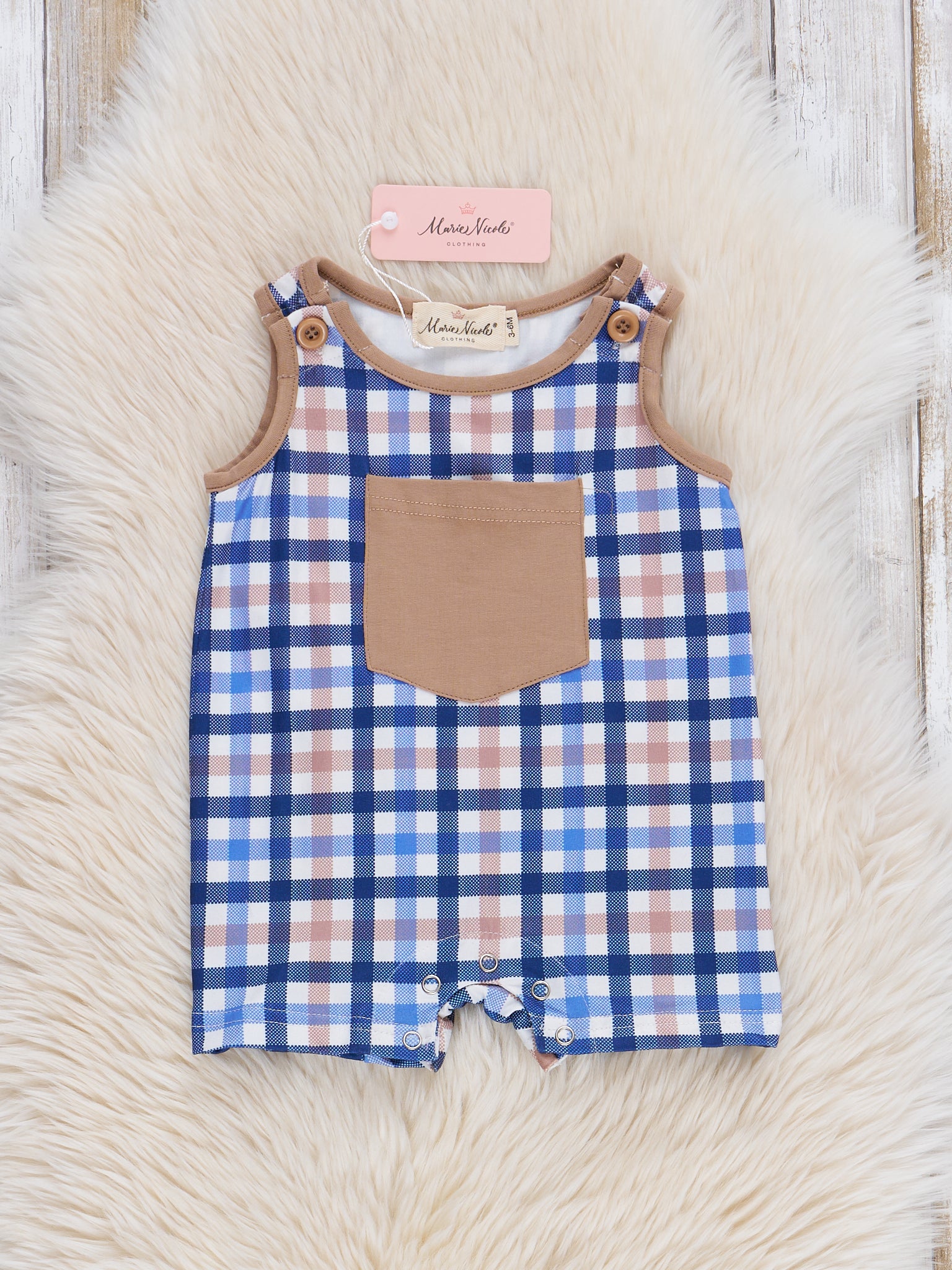 Tan & Navy Plaid Johnny - Marie Nicole Clothing