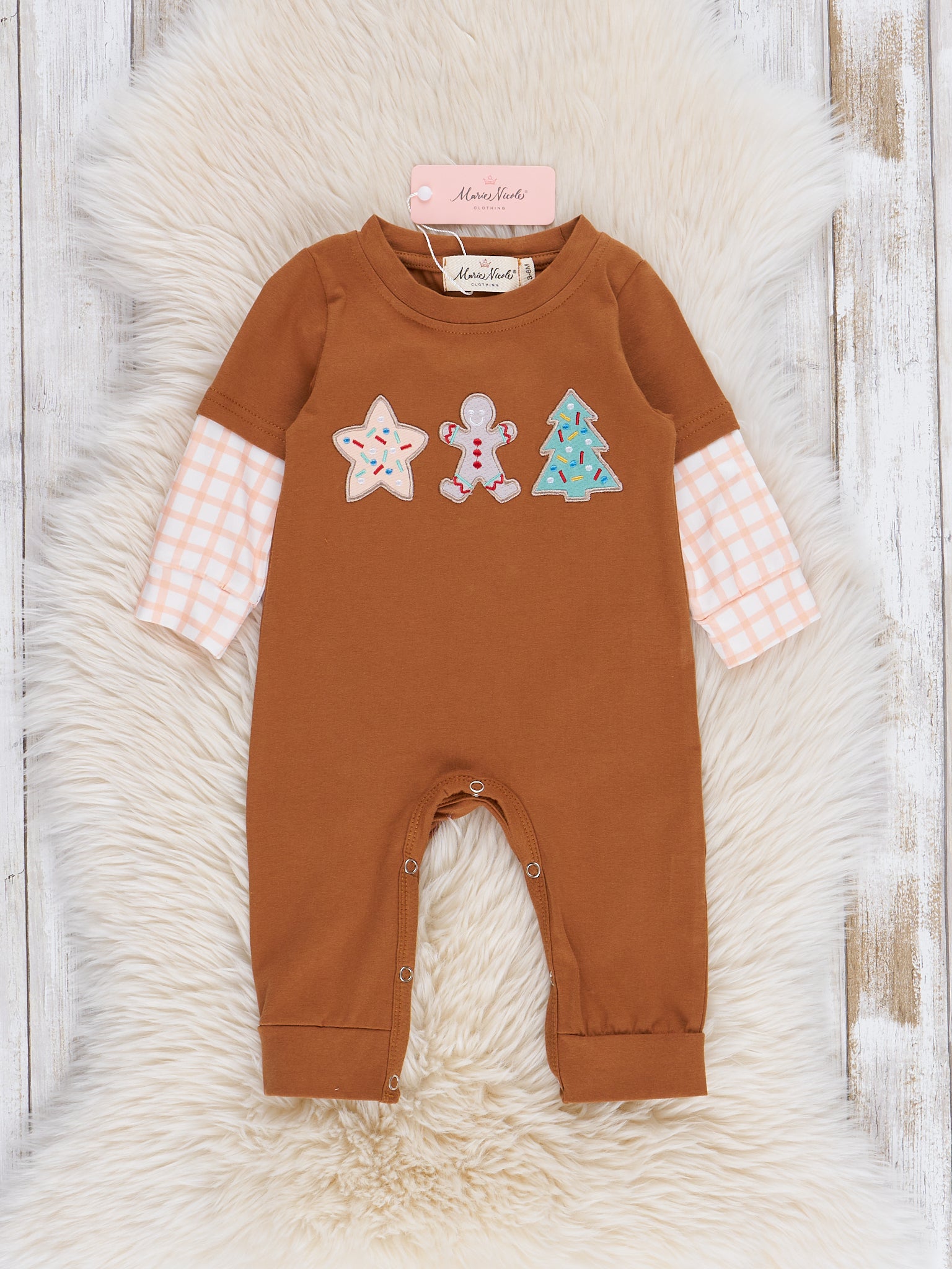 Brown Sugar Cookies Gingham Sleeve Romper - Marie Nicole Clothing