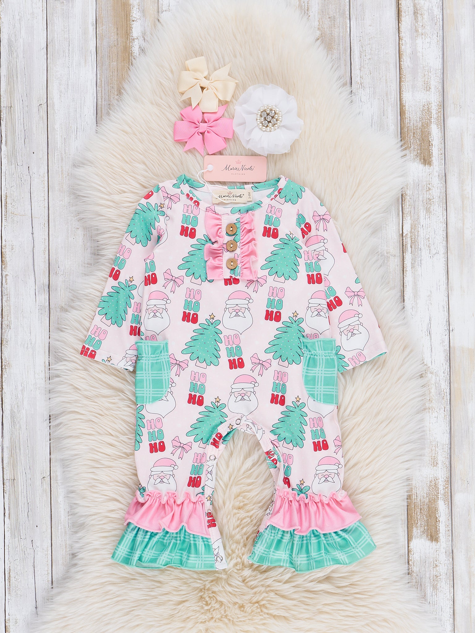 Soft Pink & Teal Jolly Ruffle Romper - Marie Nicole Clothing