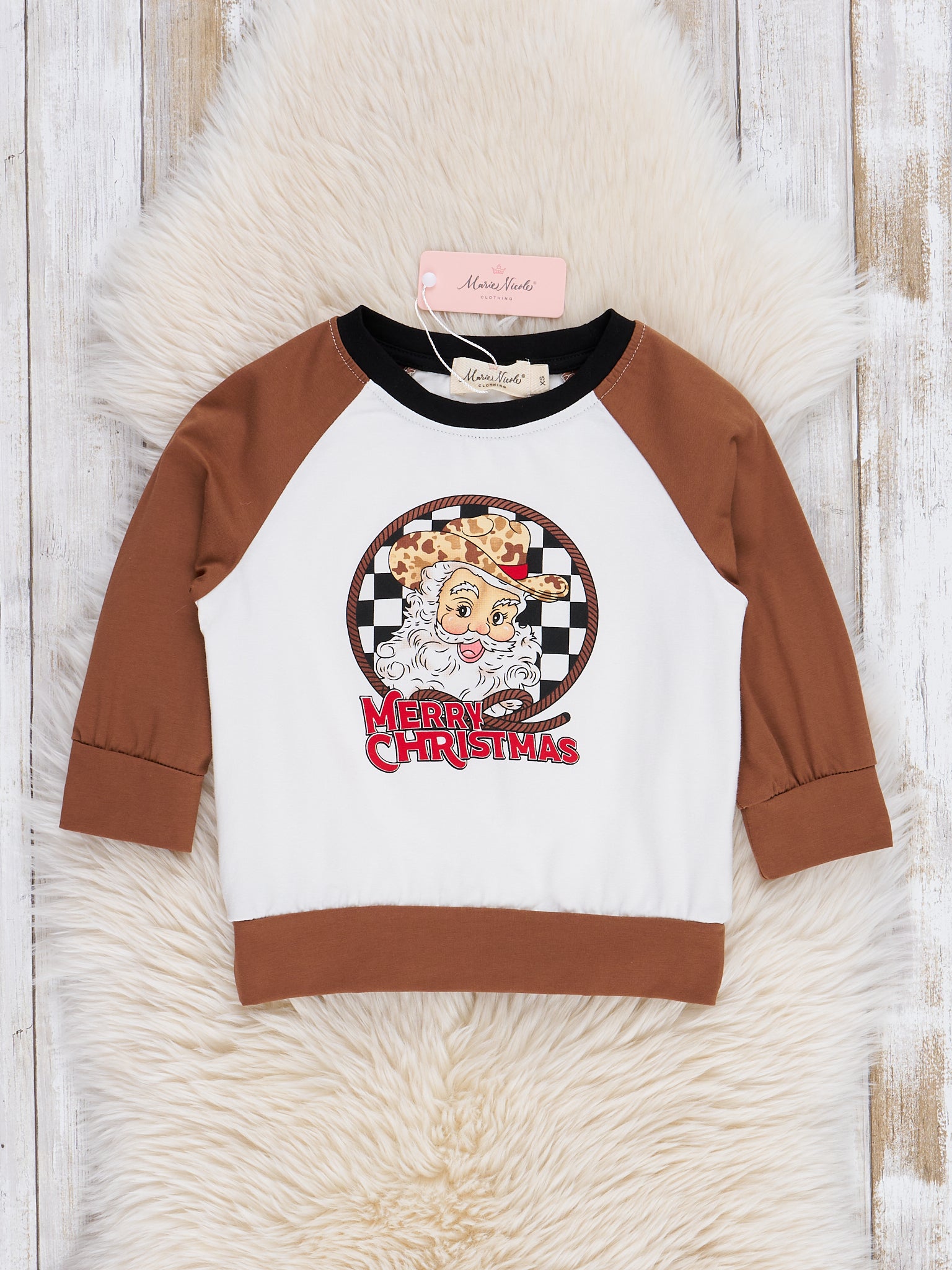 Brown "Merry Christmas" Raglan Shirt - Marie Nicole Clothing