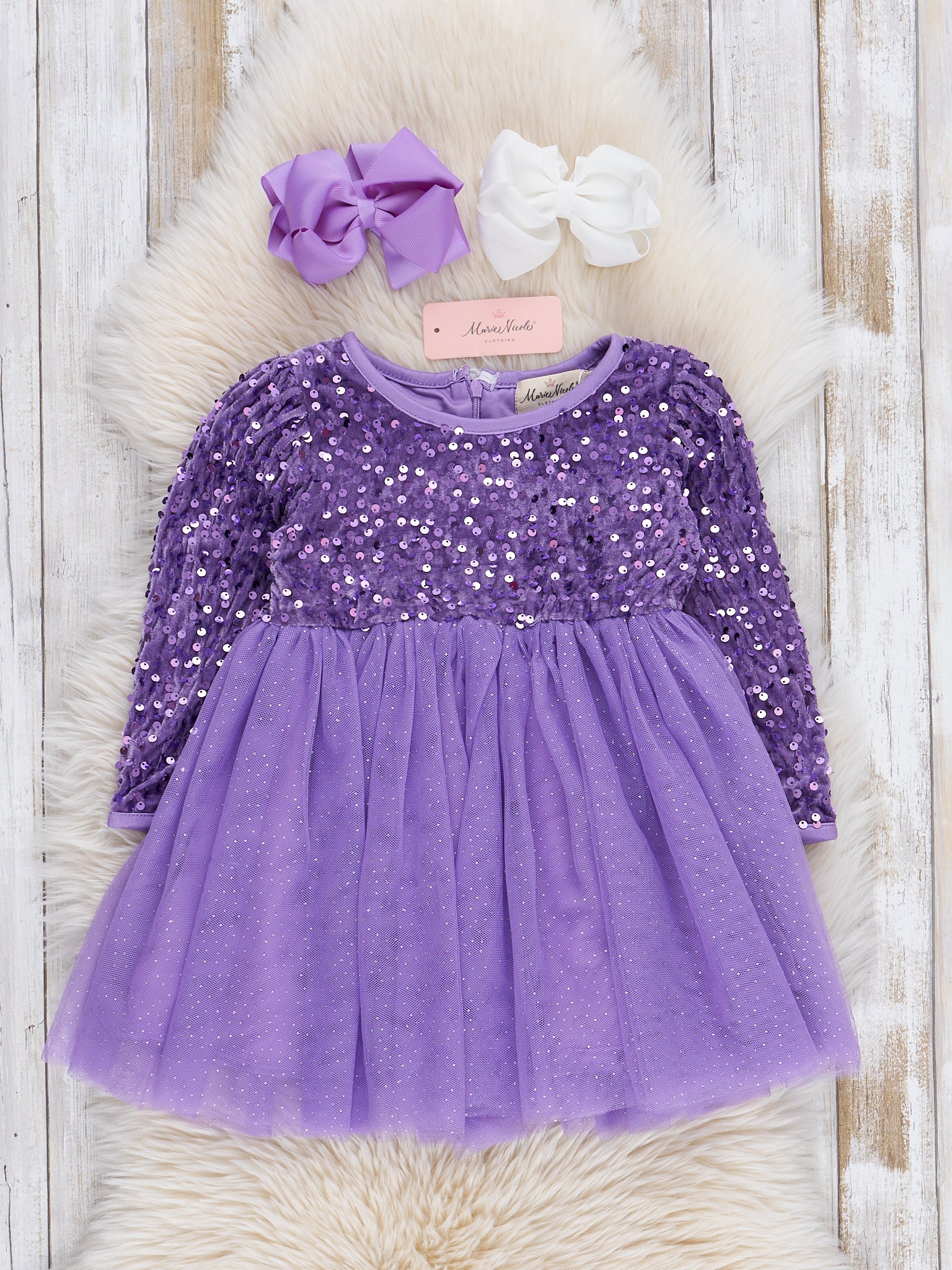 Sparkle Party Long Sleeve Tulle Dress - Marie Nicole Clothing