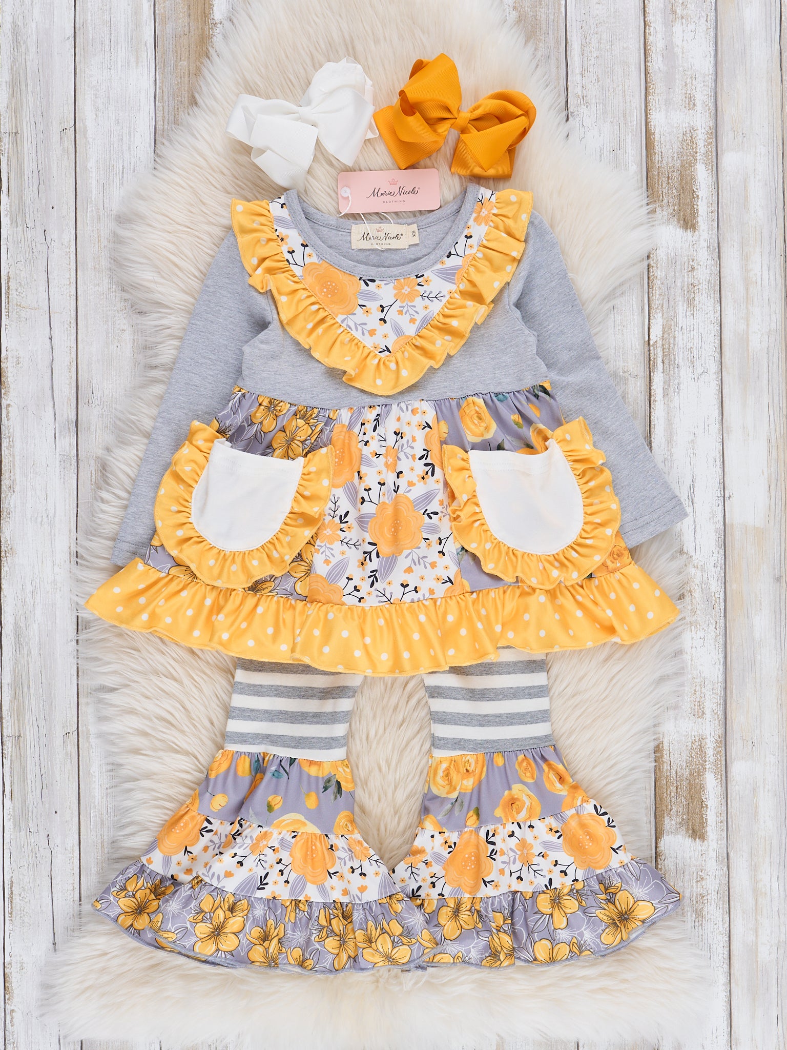 Pocket Flara Bells Outfit - Grey - Marie Nicole Clothing