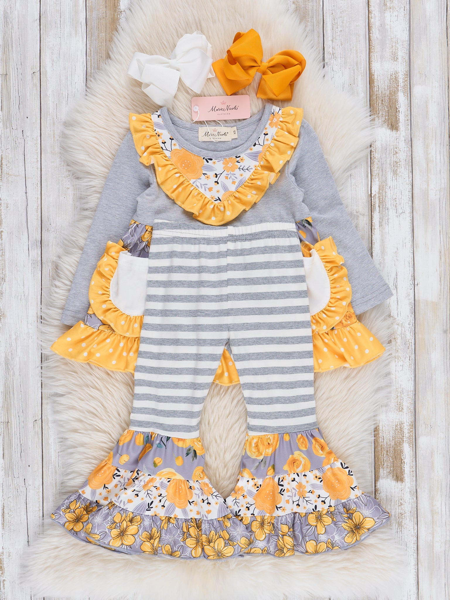 Pocket Flara Bells Outfit - Grey - Marie Nicole Clothing